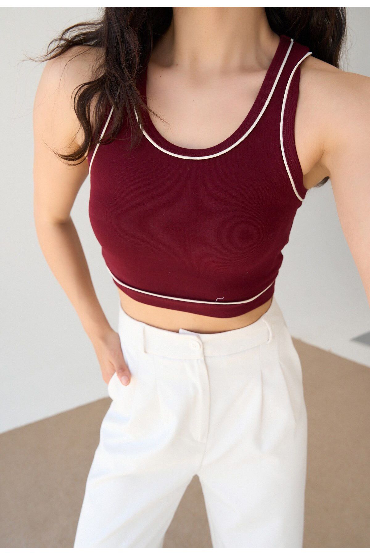 STOREBARS Kadın Kalın Askılı Şeritli Crop