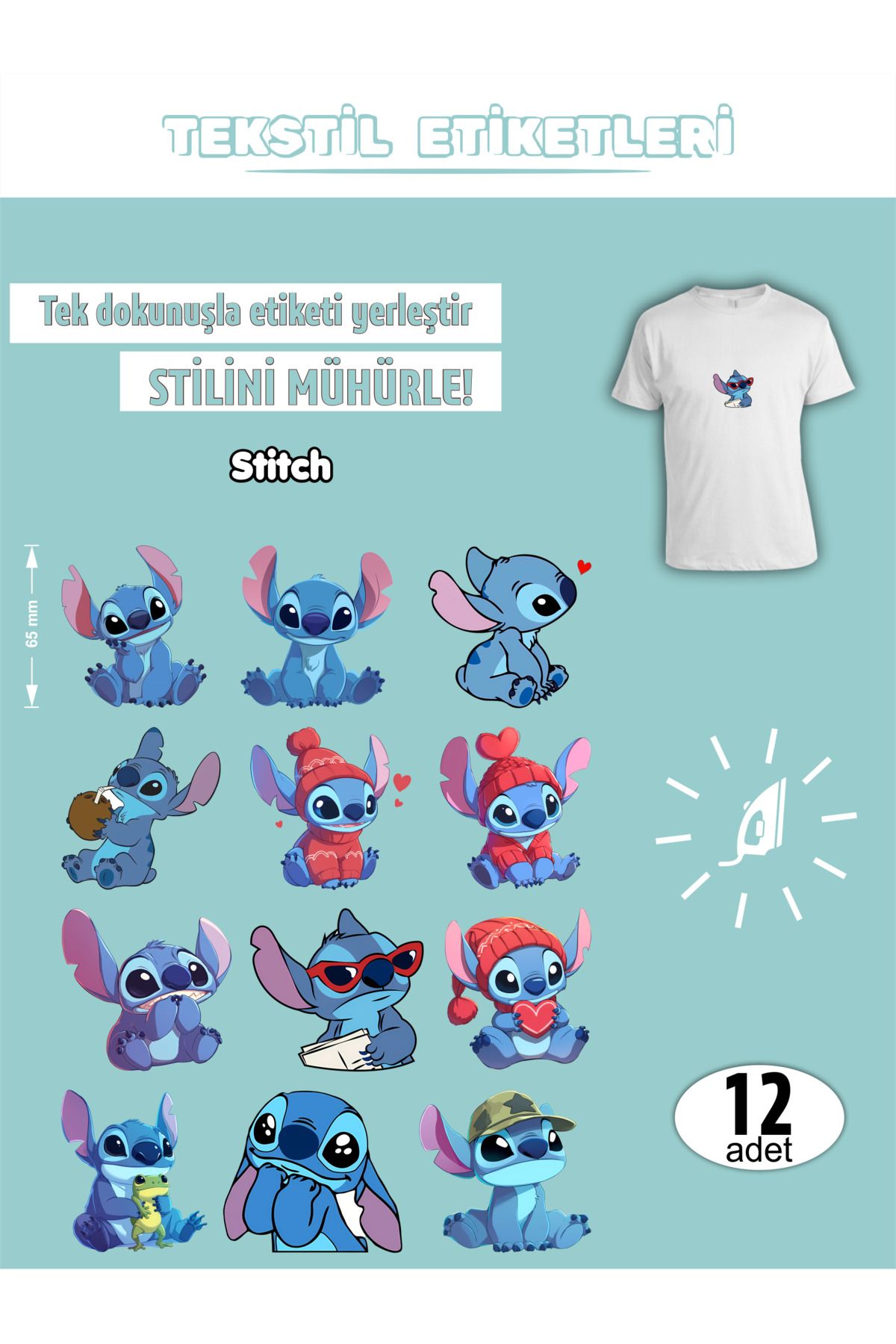 AGG Reklam Ütü Ile Yapışan Kıyafet Etiketi Stitch 12li Set