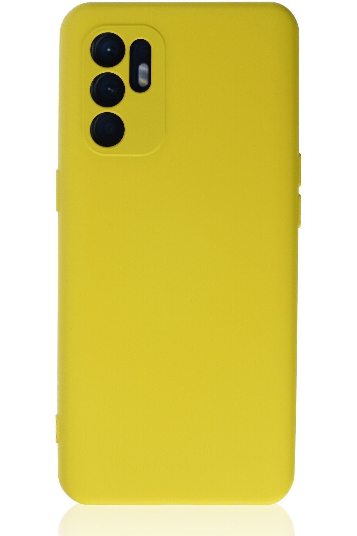 cepmoda Oppo Reno 6 Uyumlu Telefon Kılıfı - Lansman, iÇi Süet/Kadife, Soft - SARI
