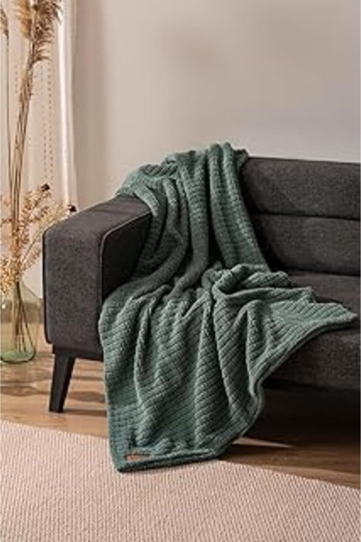Mu Art Ahşap Rivaistanbul Wellsoft Tek Kişilik Kareli Battaniye - Peluş Tv Battaniyesi 100X170 Cm Yeşil