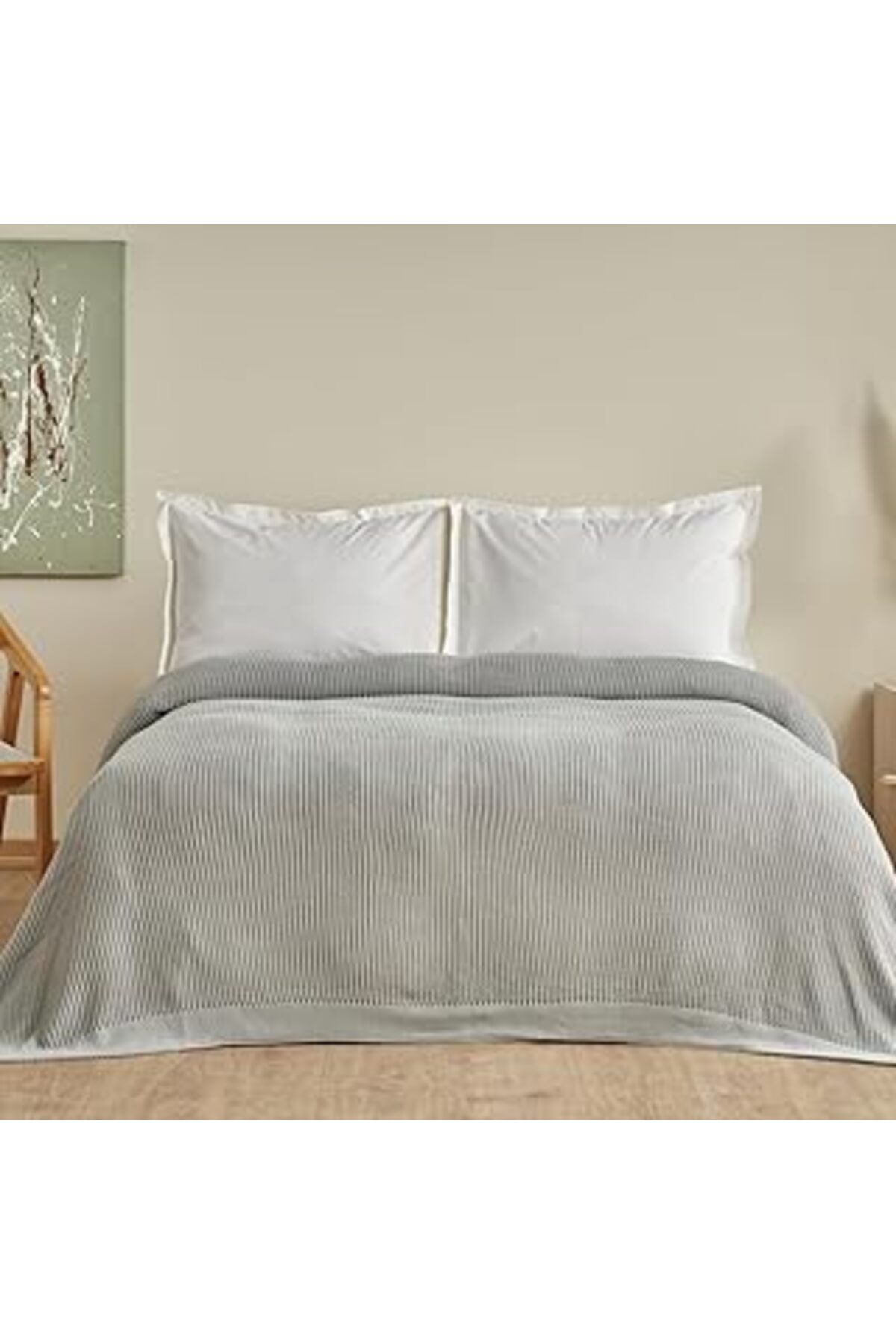 Mu Art Ahşap Karaca Home Cool Touch Çift Kişilik Triko Battaniye Gri