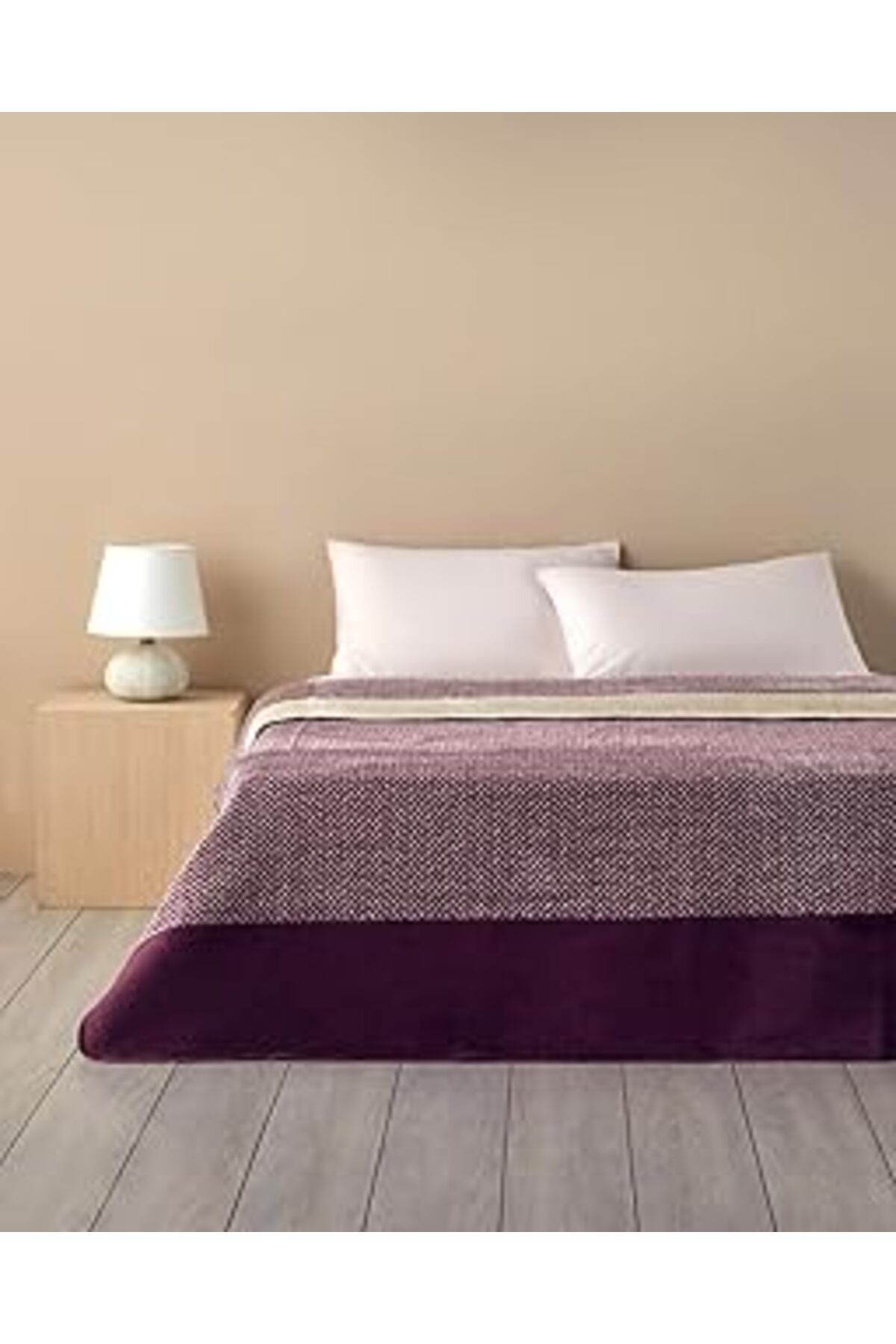 Mu Art Ahşap English Home Modern Chevron Akrilik Tek Kişilik Battaniye 150X200 Cm Mürdüm