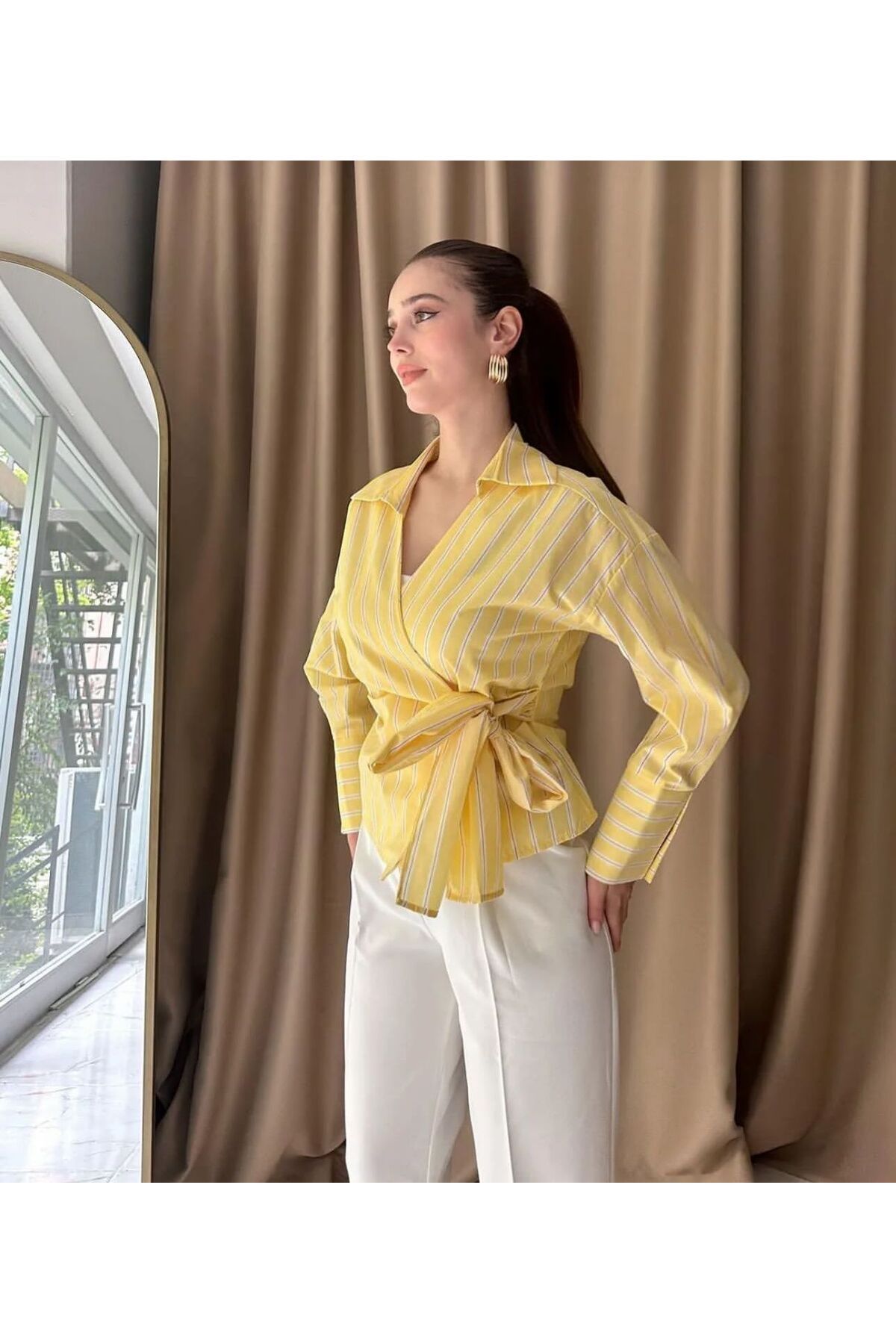 RENK RENK OUTLET 58699 YANDAN BAĞLAMALI ÇİZGİLİ GÖMLEK