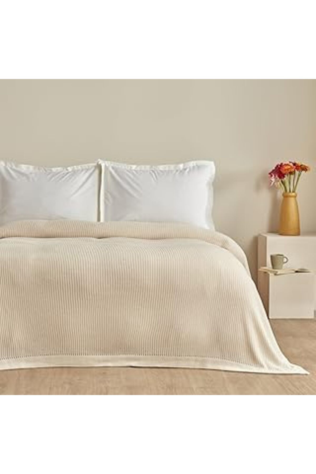 Mu Art Ahşap Karaca Home Cool Touch Çift Kişilik Triko Battaniye Bej
