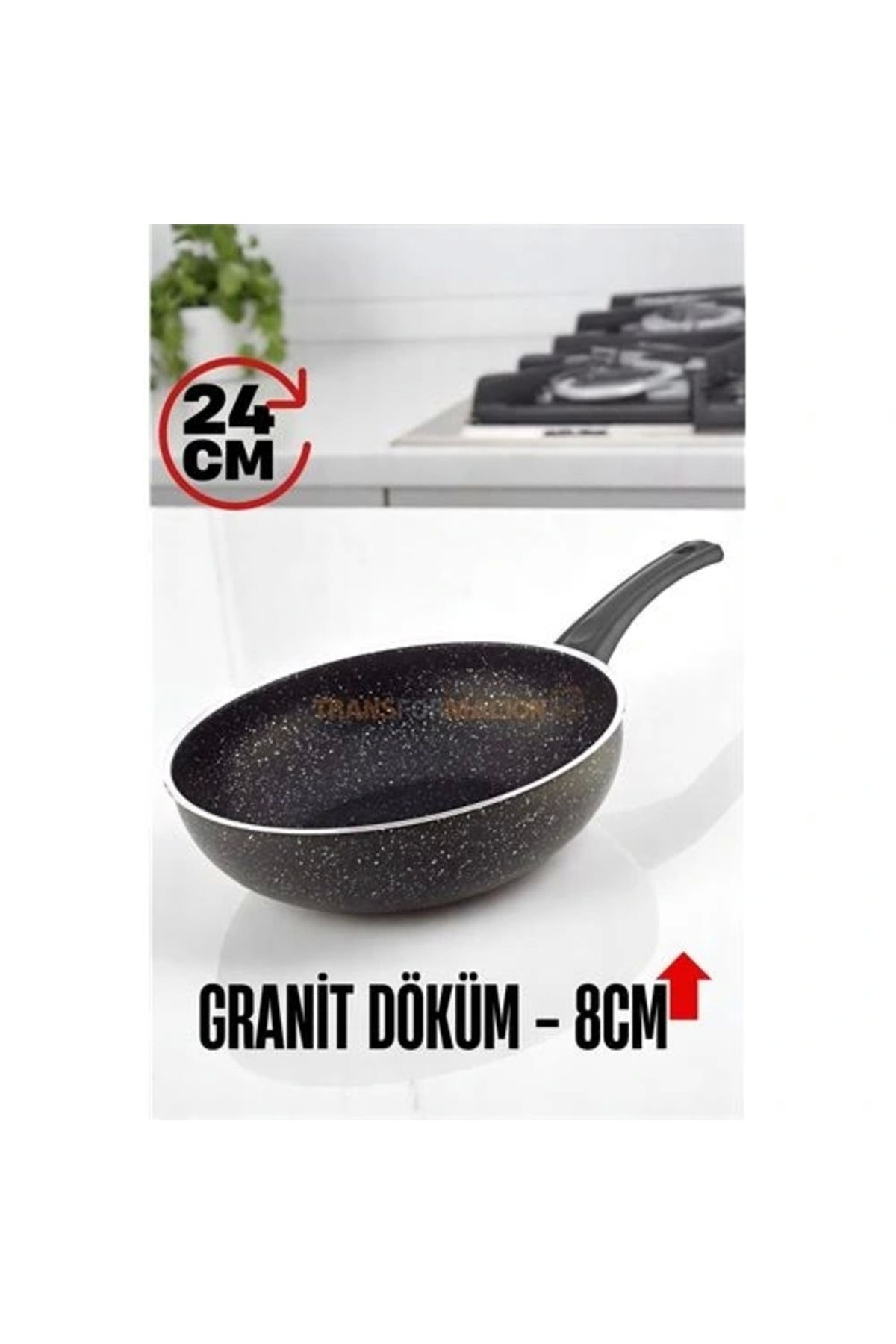 OurStyles Granit Döküm 8 Cm Derin Wok Tava - Yapışmaz Wok Tava - 24 Cm