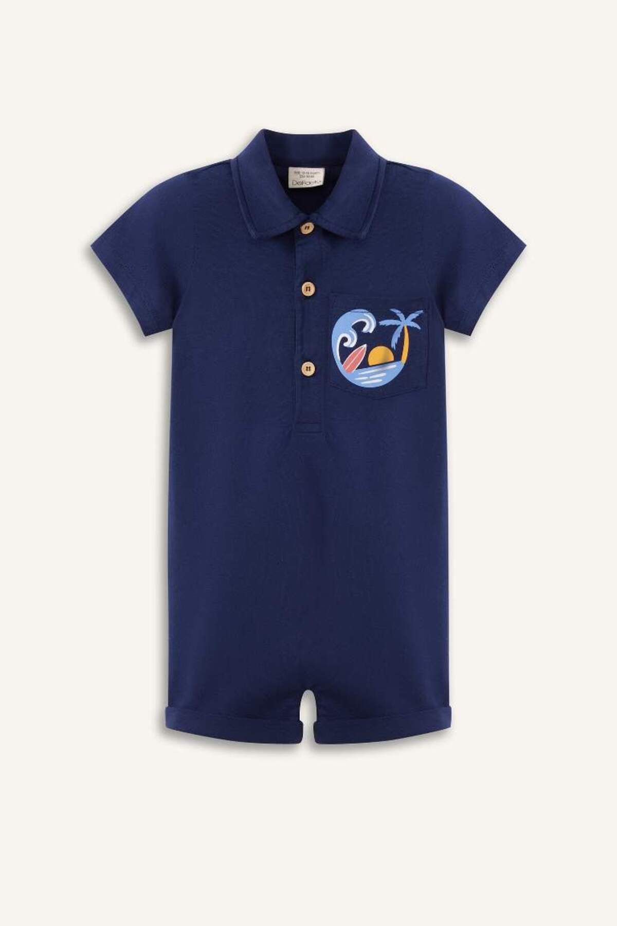 DeFacto Yeni Sezon Erkek Bebek Polo Yaka Palmiye Desenli Kısa Kollu Tulum