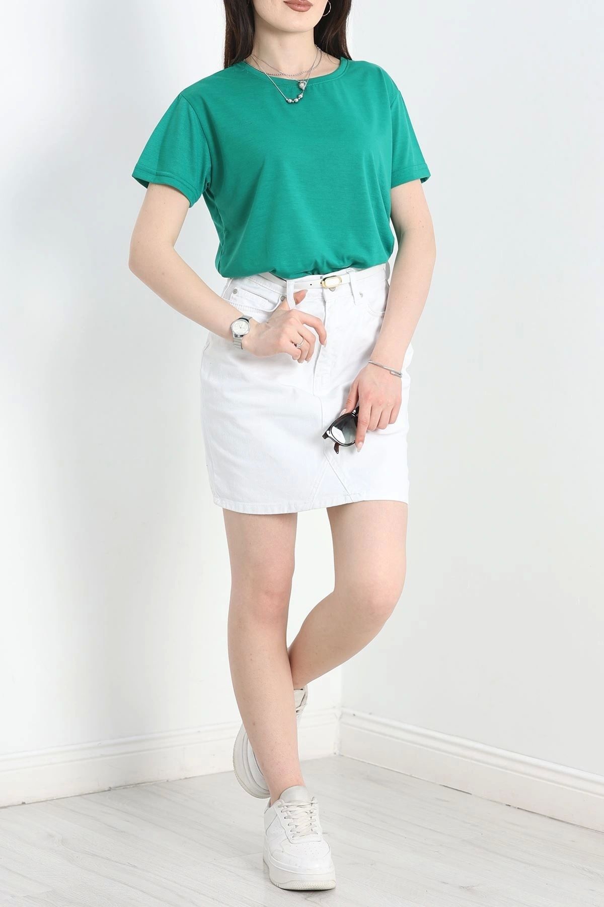 OurStyles Yanı Yırtmaçlı Bisiklet Yaka Tunik Yeşil - 70118.1878.