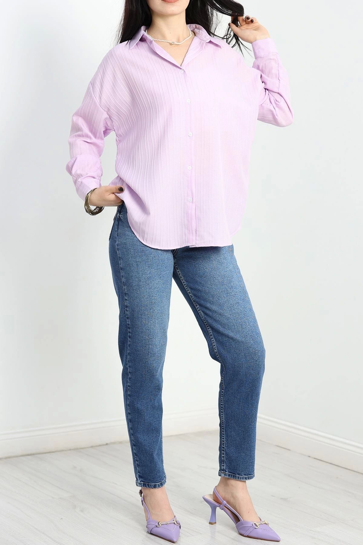 OurStyles Çizgi Detaylı Gömlek Lila - 80023.147.