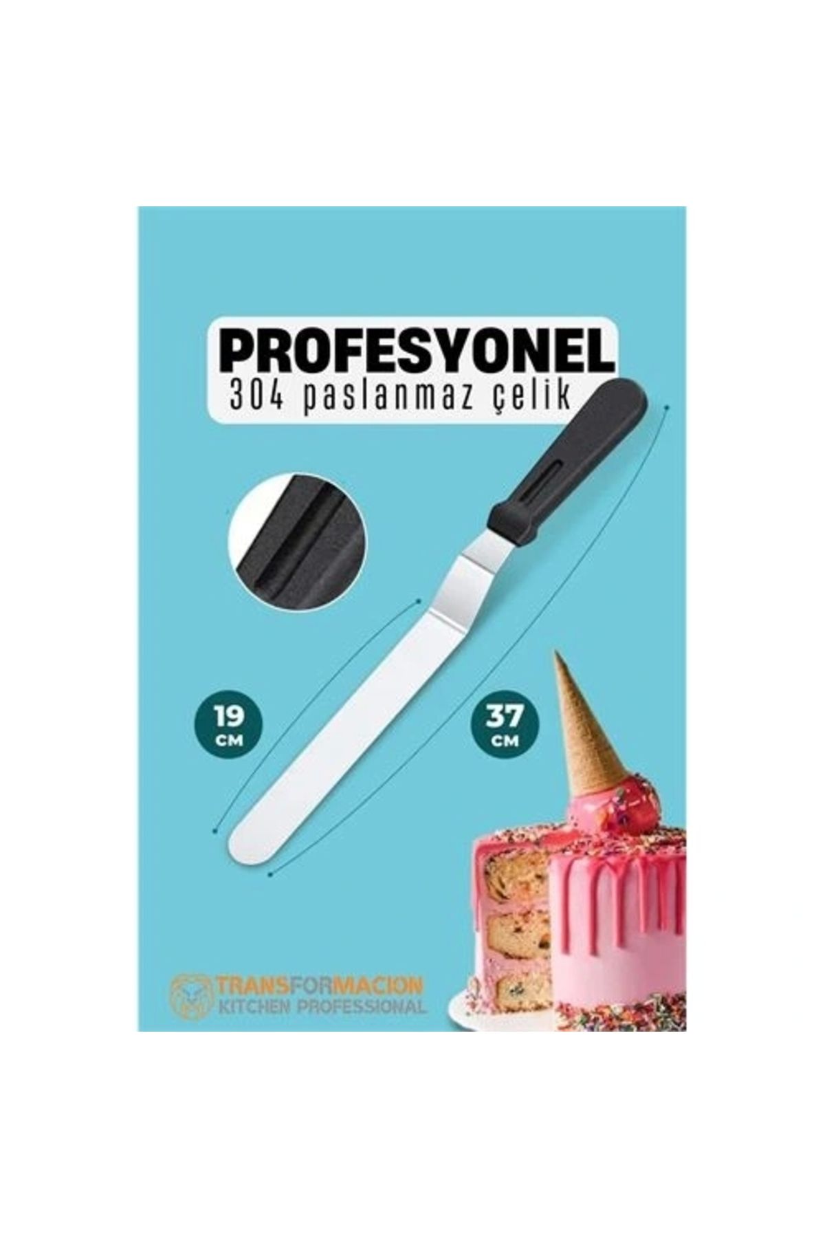 OurStyles Pasta Spatulası Profesyonel 304 Paslanmaz Çelik 37 Cm