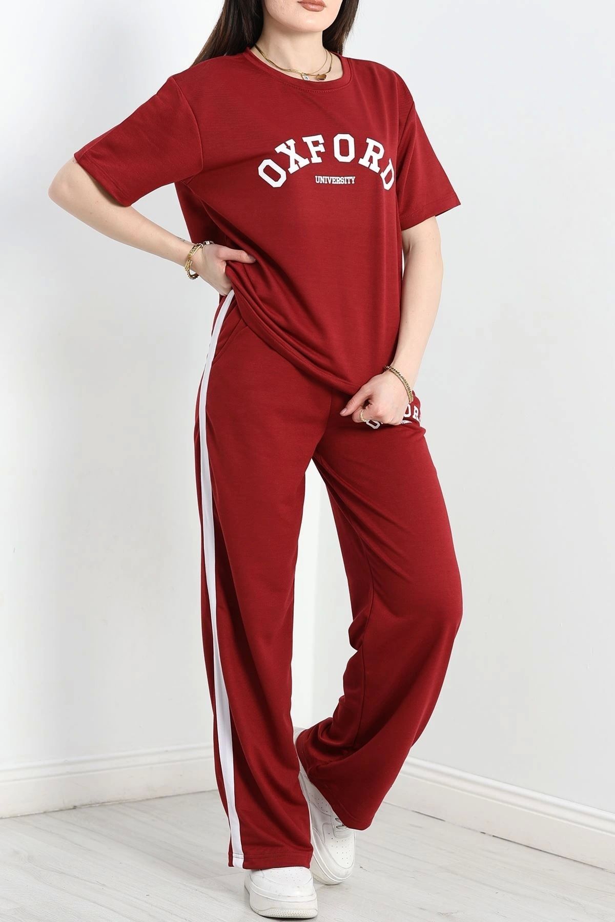 OurStyles Şeritli Baskılı 2 İplik Eşofman Takımı Bordo - 50544.1005.