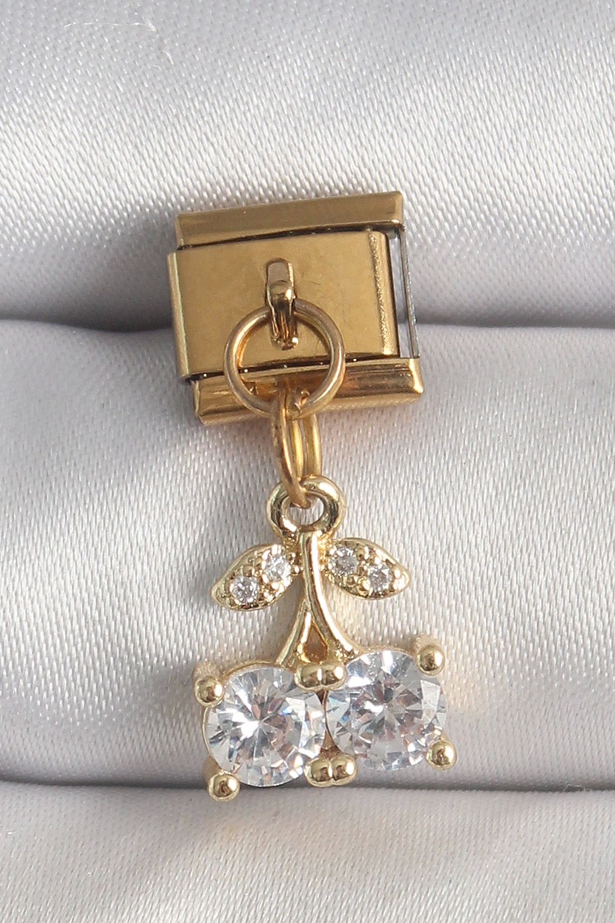 OurStyles L Çelik Gold Renk Sallantı Zirkon Taşlı Kiraz Model Nomination Charm - TJ-BC - tarz zarif tasarım