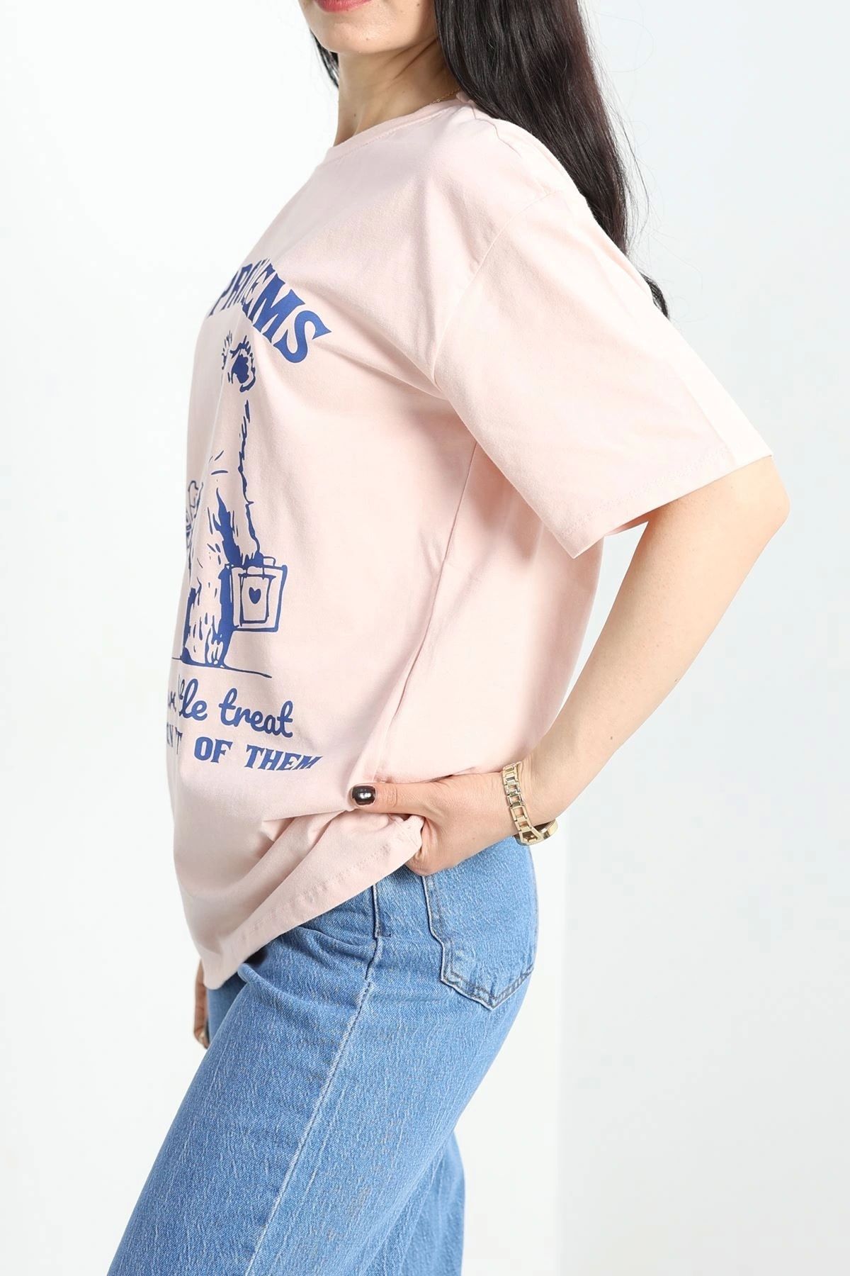 OurStyles Baskılı Oversize Tişört Pudralaci - 40637.1872.