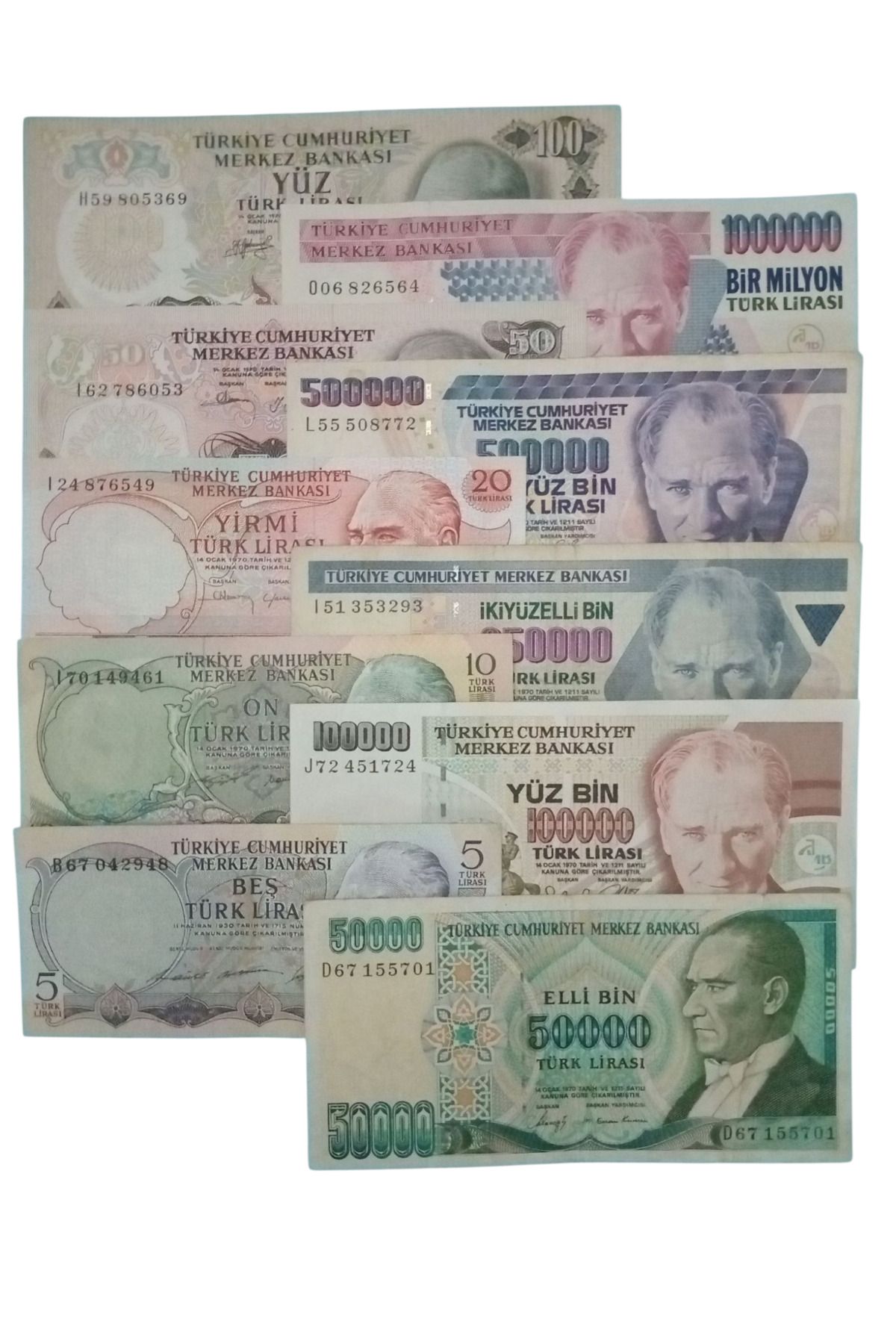 Yediotuz 6. 7. Emisyon 10 Adet Koleksiyon Kağıt Para Eski Para Hobi Hediye Antika Para