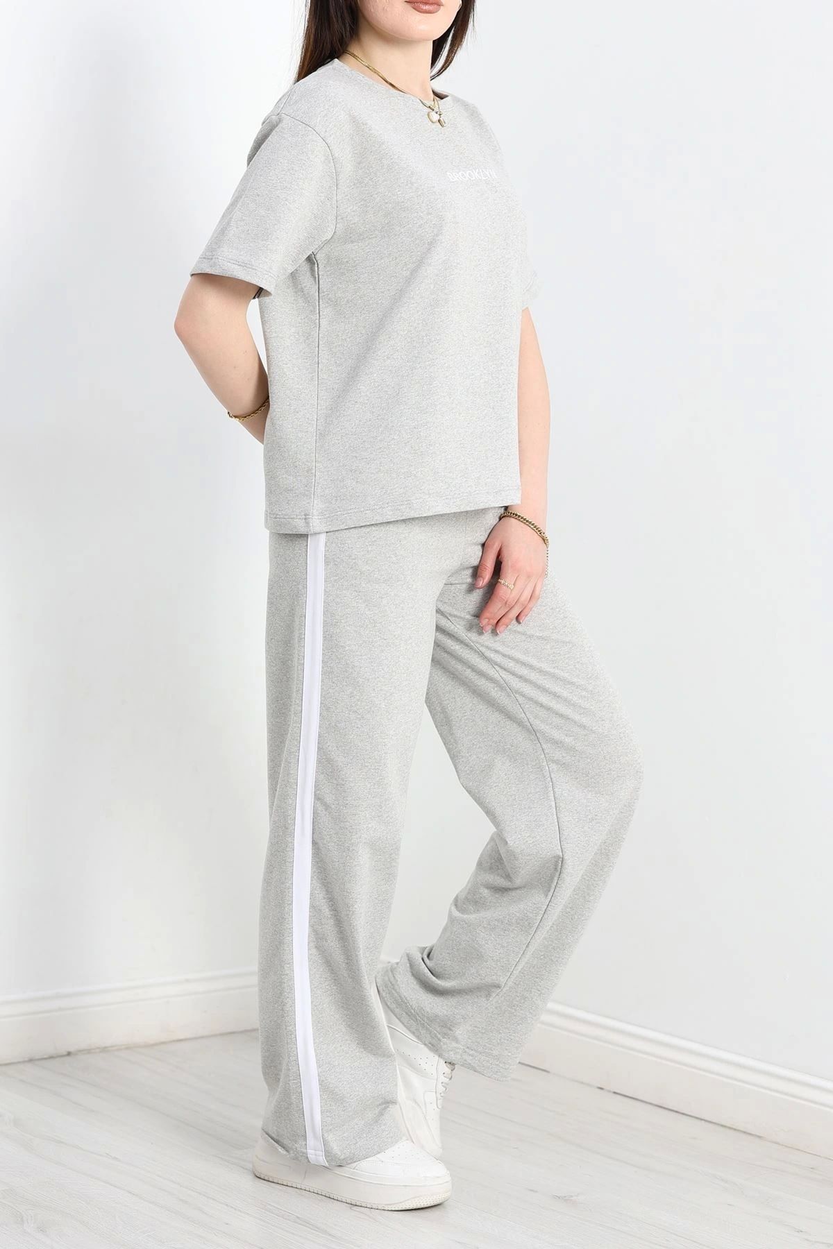 OurStyles Şeritli 2 İplik Eşofman Takımı Gri - 50592.1005.