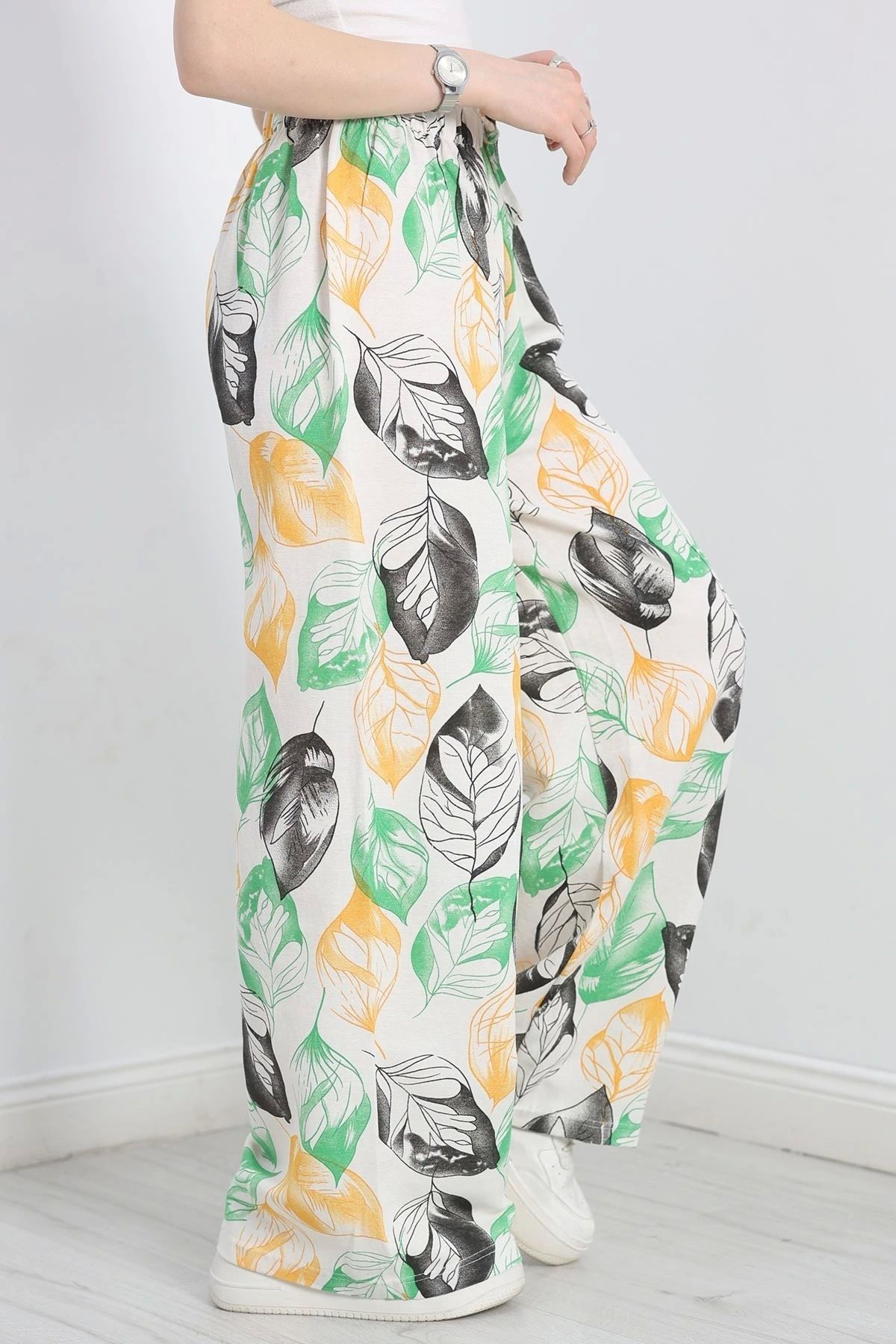 OurStyles Desenli Keten Pantolon Yeşilturuncu - 40991.701.