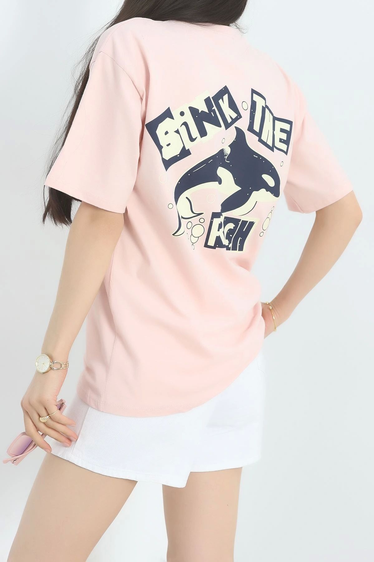 OurStyles Baskılı Oversize Tişört Tozpembe - 40649.1872.