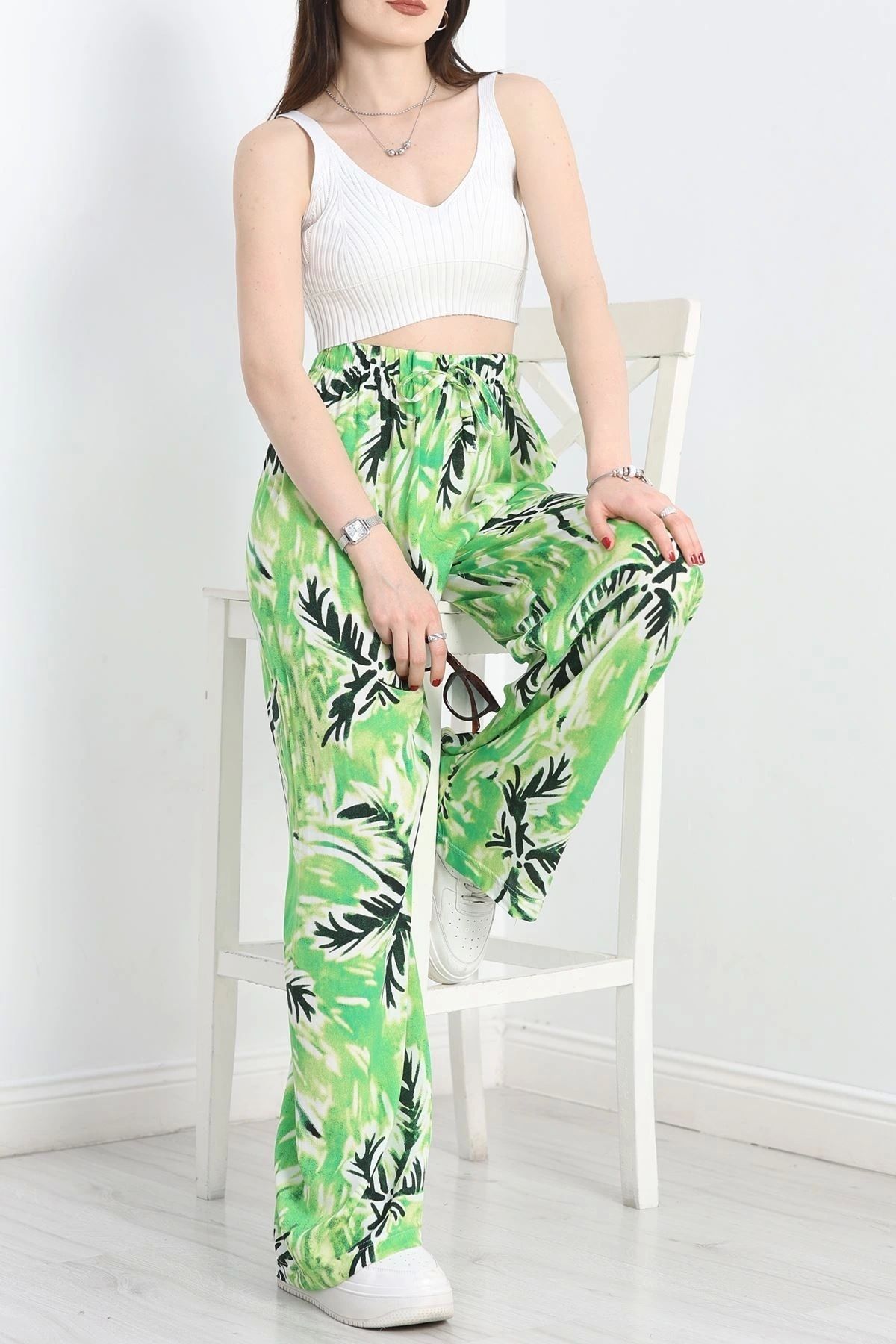OurStyles Desenli Viskon Pantolon Yeşilsiyah - 40988.701.