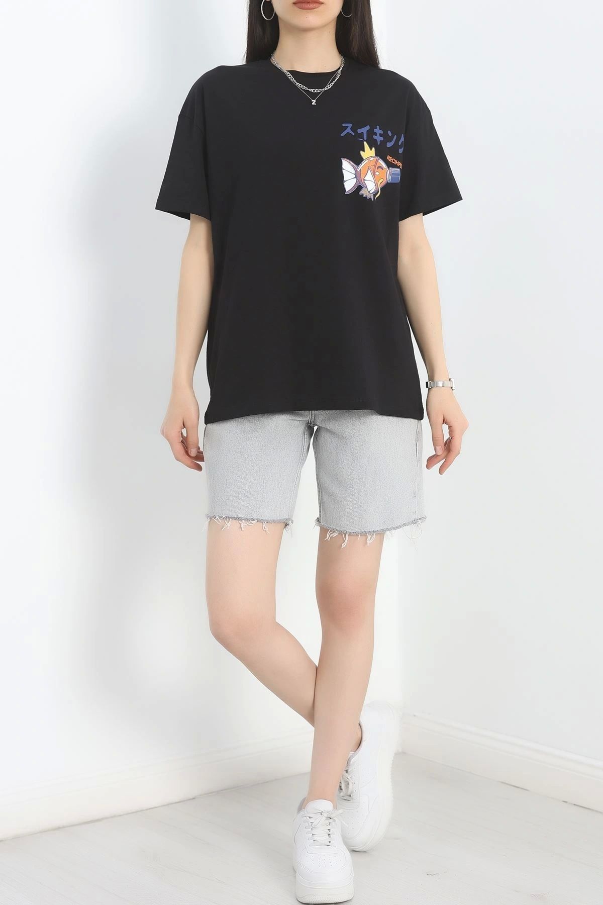 OurStyles Baskılı Oversize Tişört Siyahturuncu - 40637.1872.