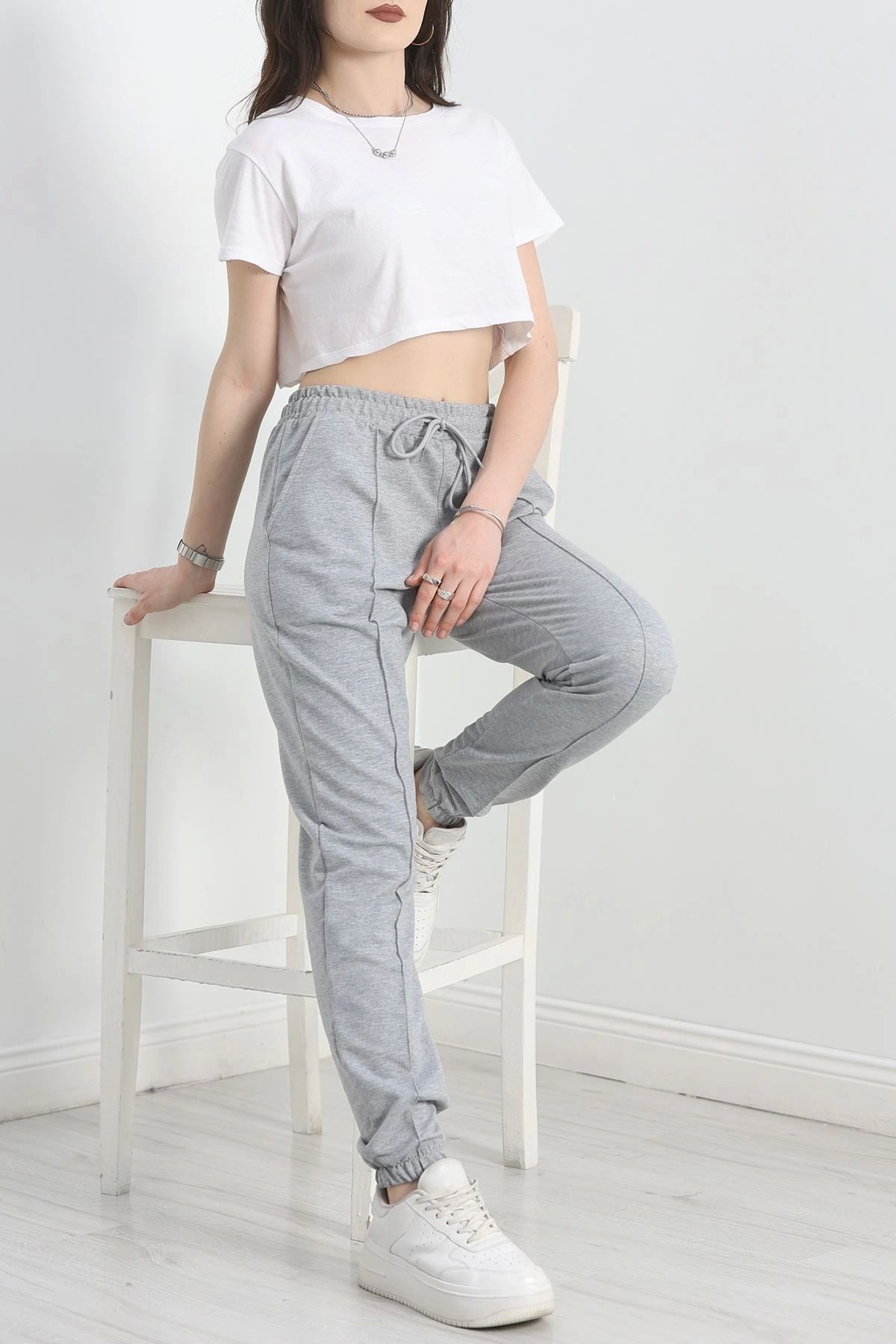 OurStyles Paça Lastikli Çımalı Eşofman Altı Açıkgri