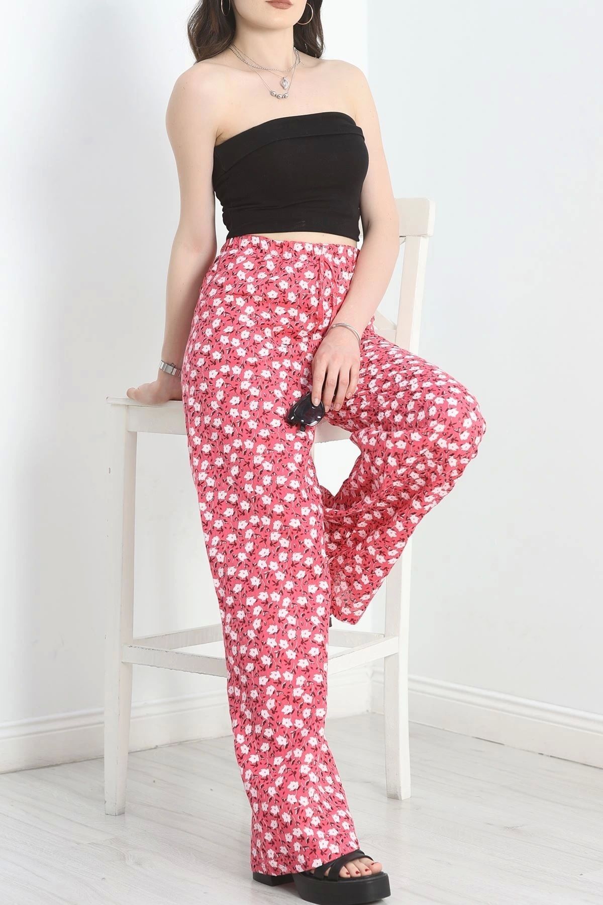 OurStyles Desenli Keten Pantolon Pembebeyaz - 40997.701.