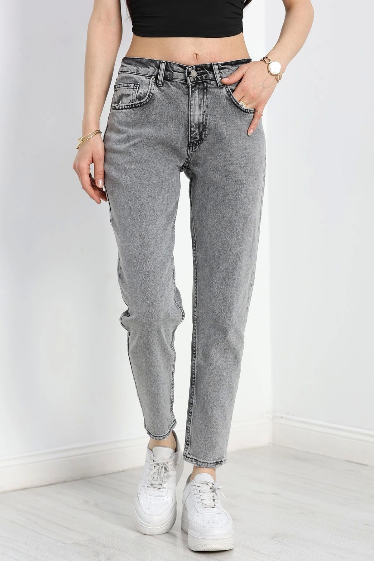 OurStyles Yüksek Bel Kot Pantolon Gri - 9662.1966.
