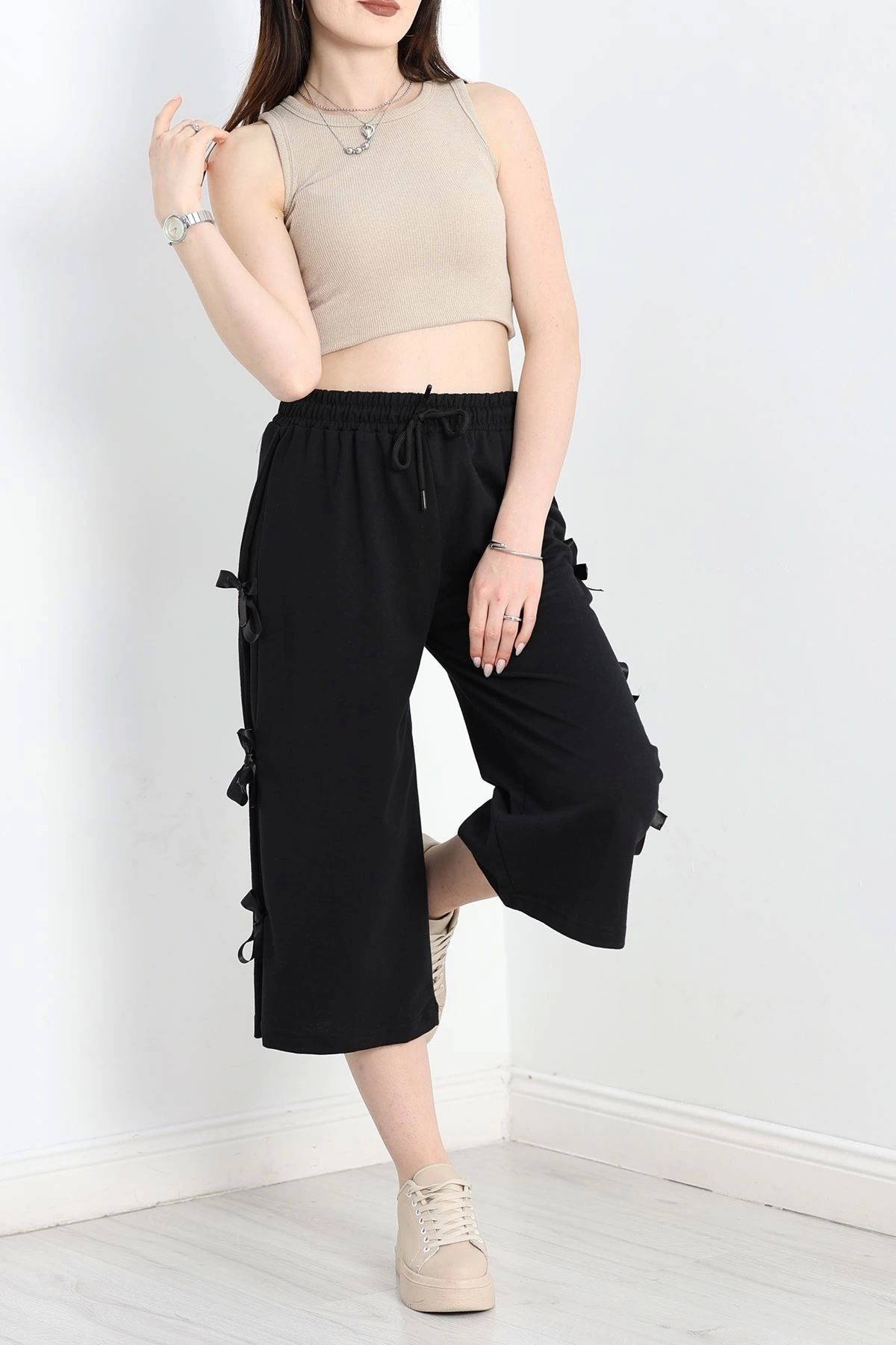 OurStyles Kurdele Detay Bermuda 2 İplik Şort Siyah - 50406.1857.