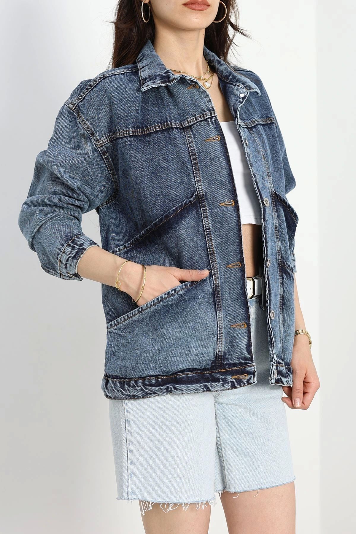 OurStyles Oversize Kot Ceket Buzmavi2 - 10002.1778.