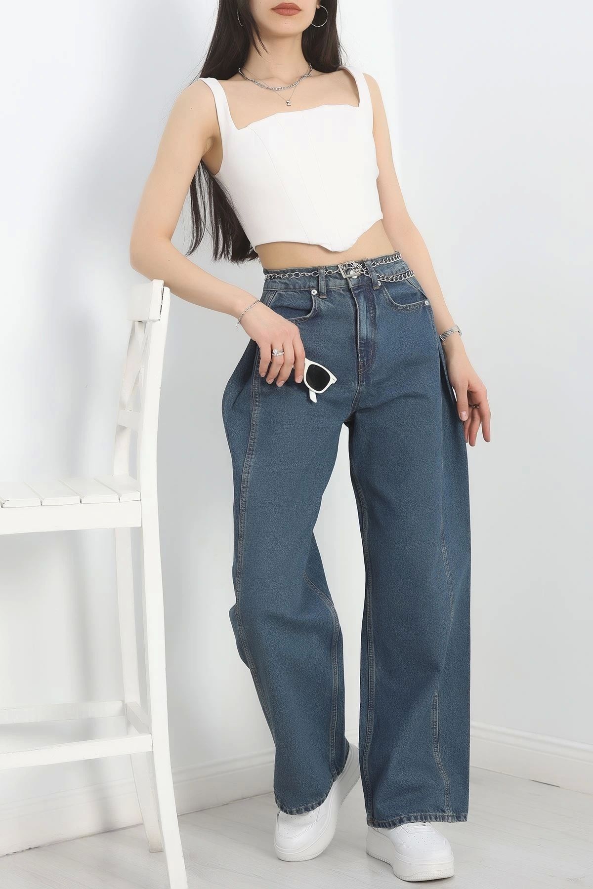 OurStyles Büzgü Detaylı Baggy Kot Pantolon Mavi - 30434.1966.