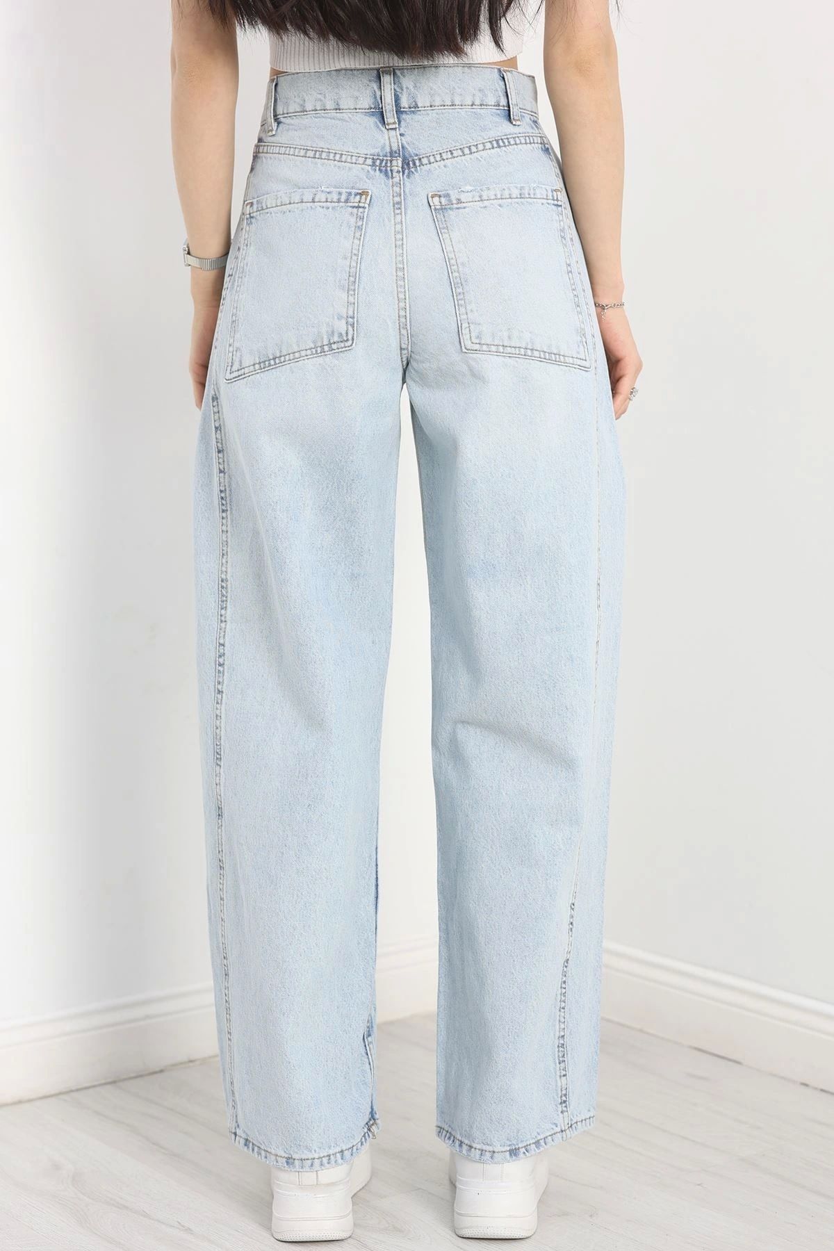 OurStyles Büzgü Detaylı Baggy Kot Pantolon Buzmavi - 30434.1966.