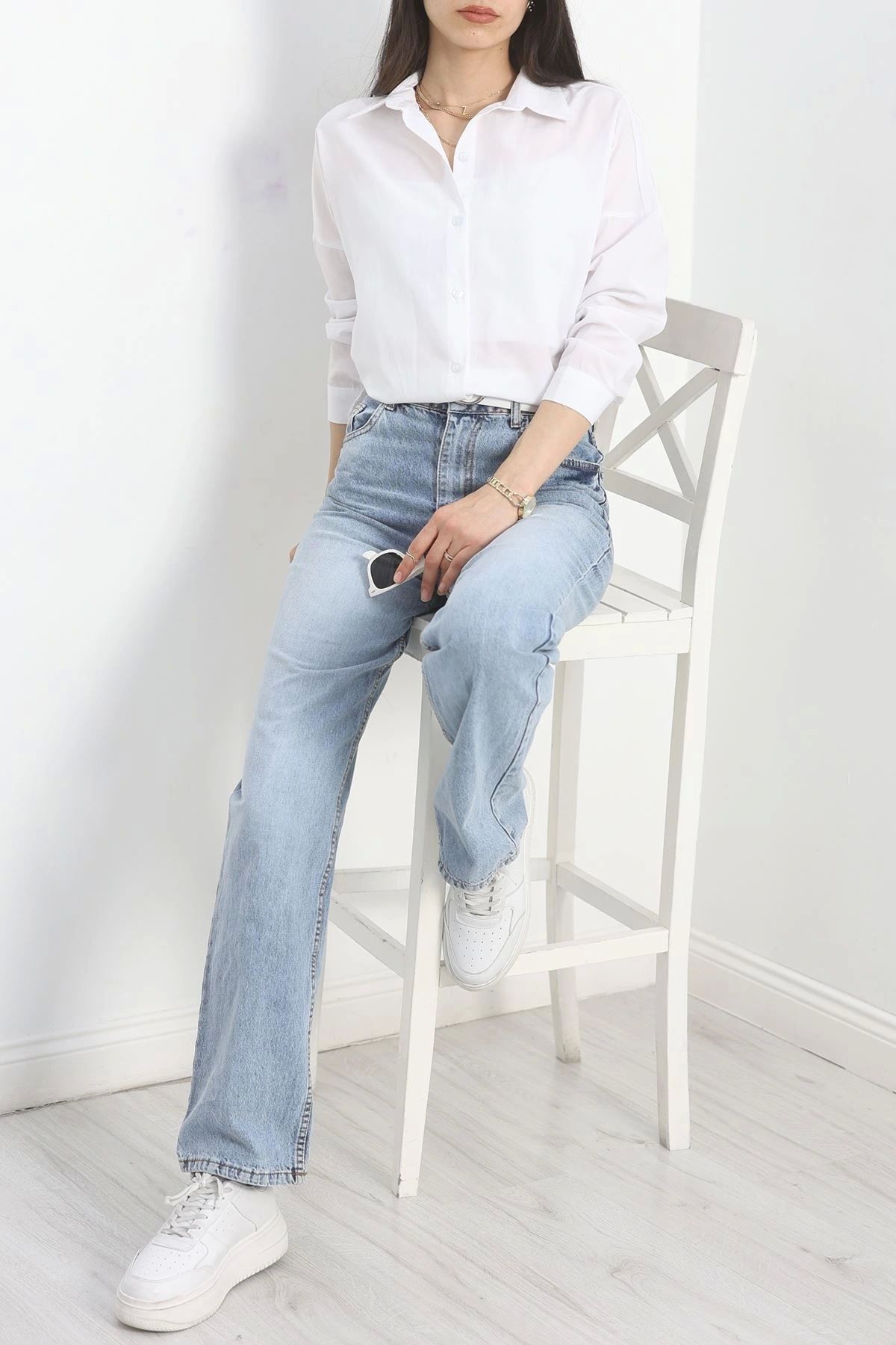 OurStyles Oversize Terikoton Gömlek Beyaz - 40341.308.