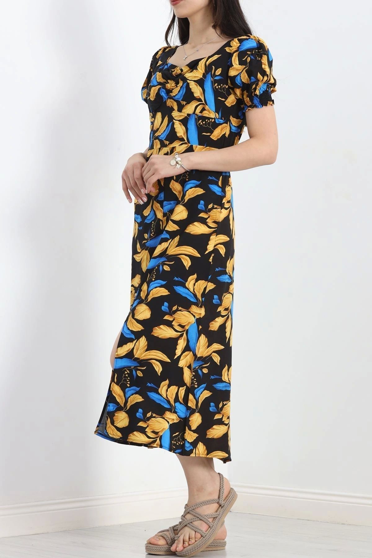 OurStyles Öpücük Yaka Elbise Siyahsarı - 696.1247.