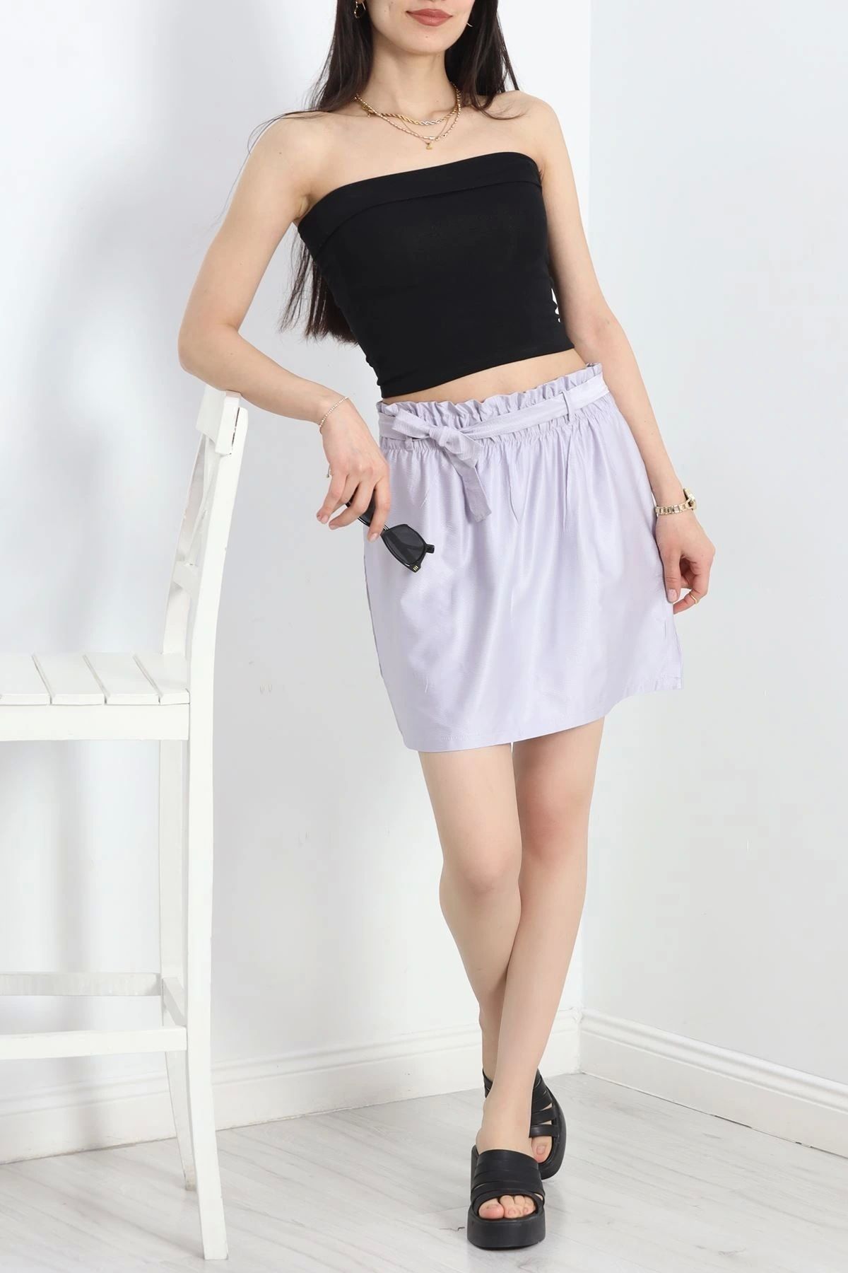 OurStyles Kuşaklı Mini Etek Dumangri - 19923.1837.