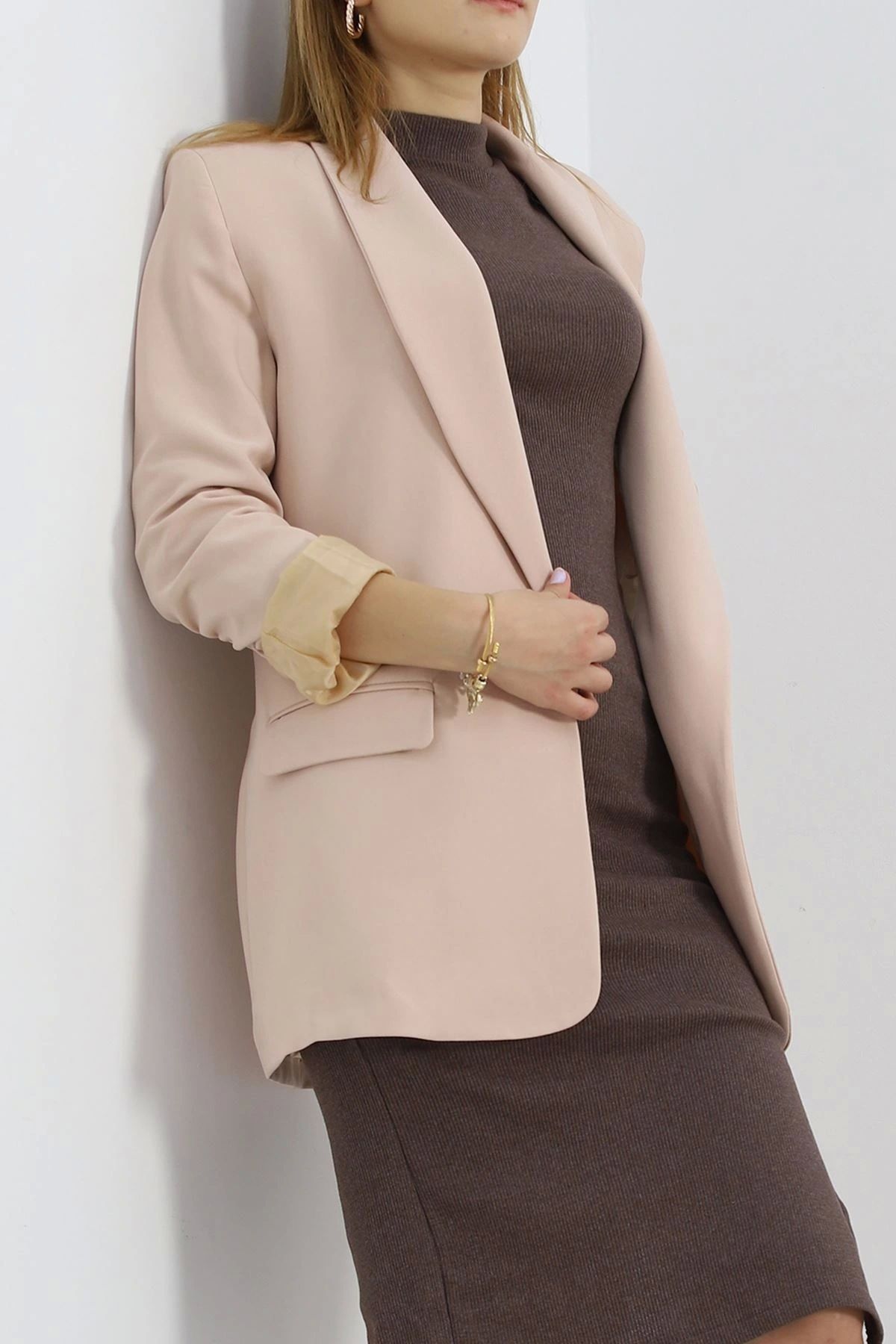 OurStyles Kol Büzgülü Blazer Ceket Vizon - 18927.1247.