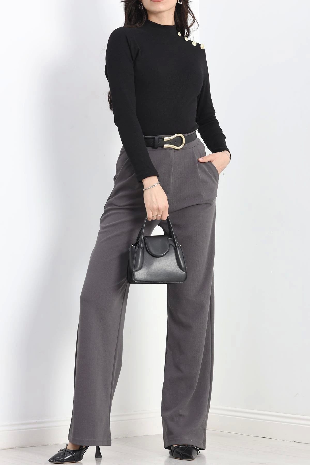 OurStyles Yaka Düğmeli Bluz Siyah - 19627.599.