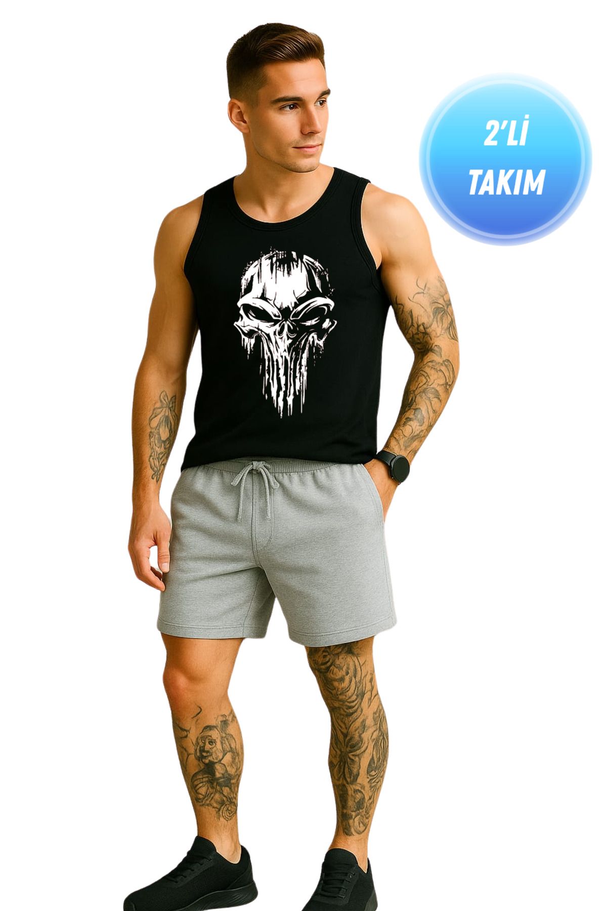TREND ALİSSE Erkek 2'li Takım Şort ve Atlet - Spor Alt Üst Takım Atlet & Kısa Şort Bermuda