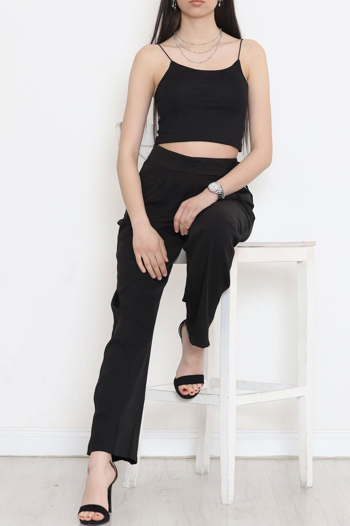 OurStyles Bel Bağcıklı Palazzo Pantolon Siyah - 20701.683.