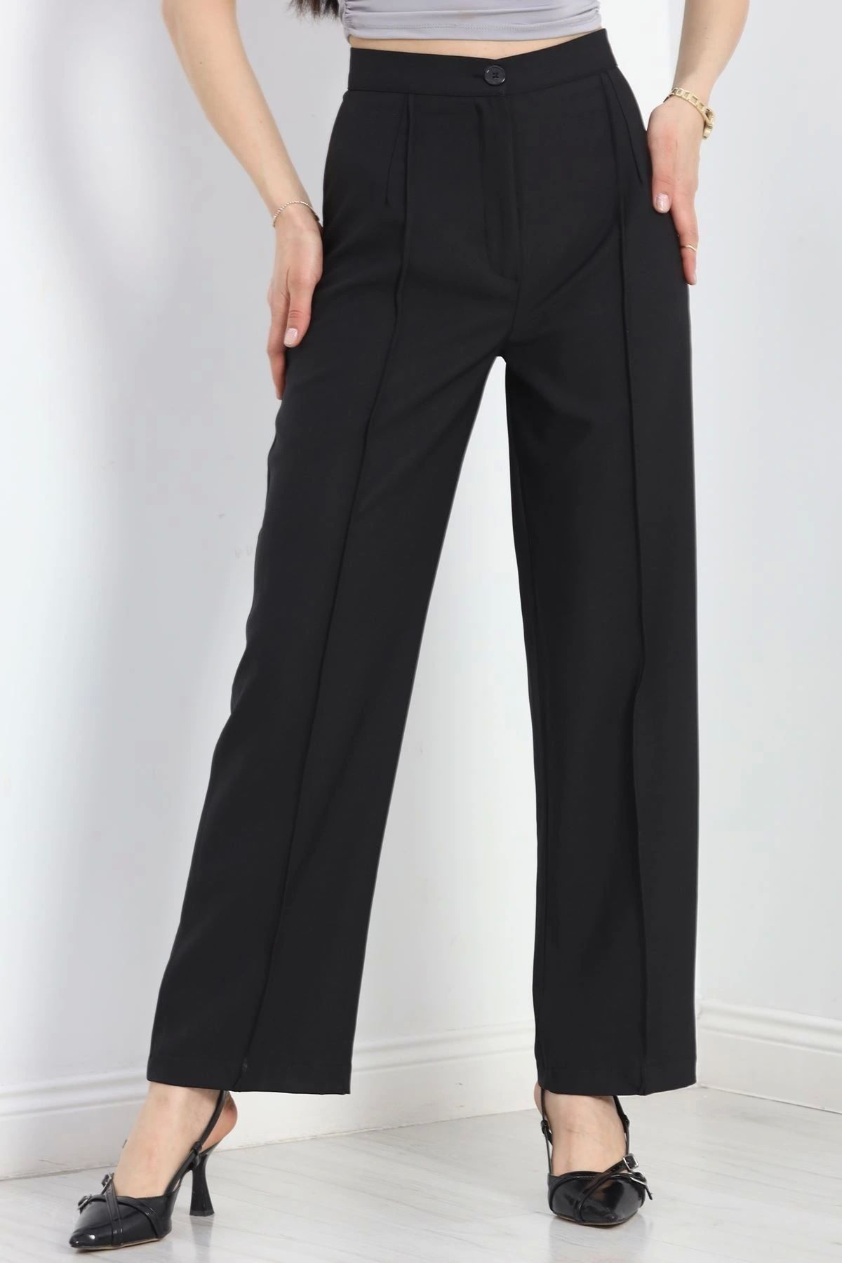 OurStyles Çımalı Palazzo Pantolon Siyah - 21718.683.