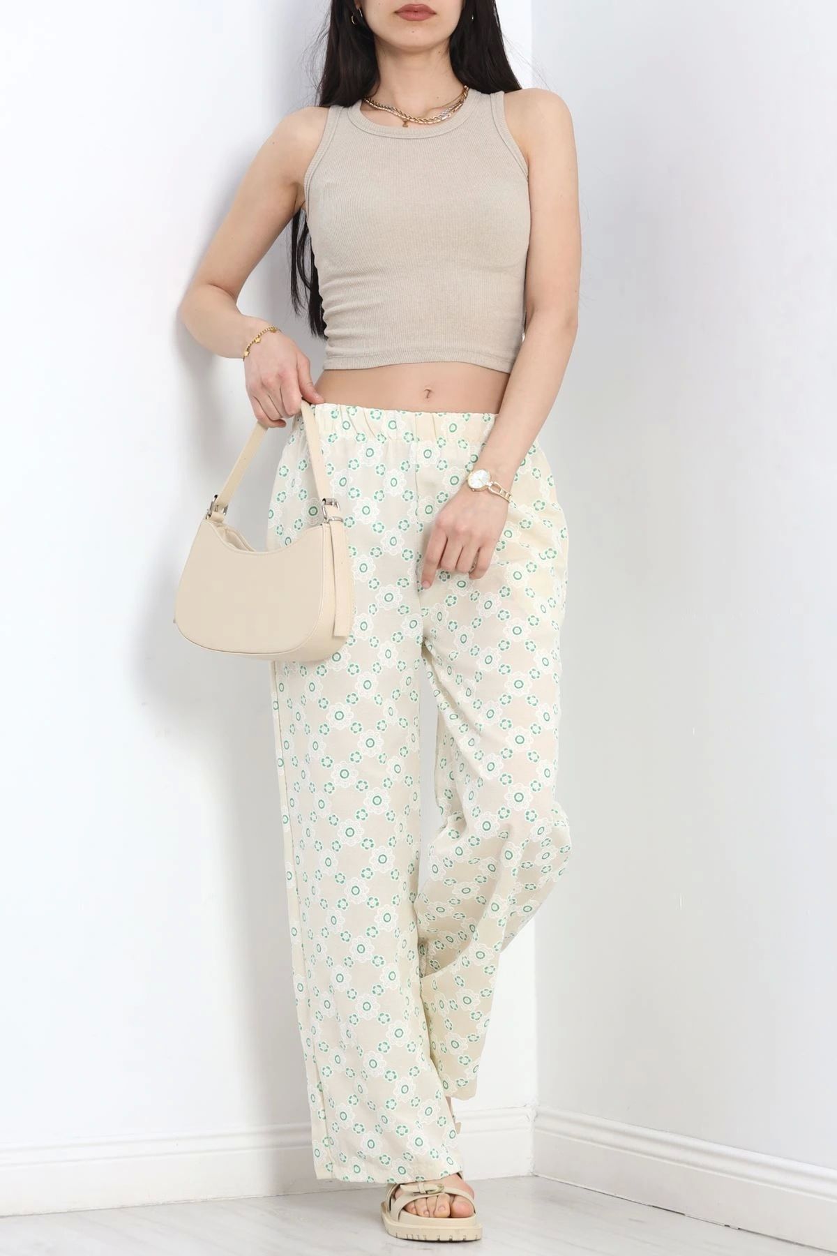 OurStyles Nakışlı Dokuma Pantolon Bejyeşil - 19852.1837.