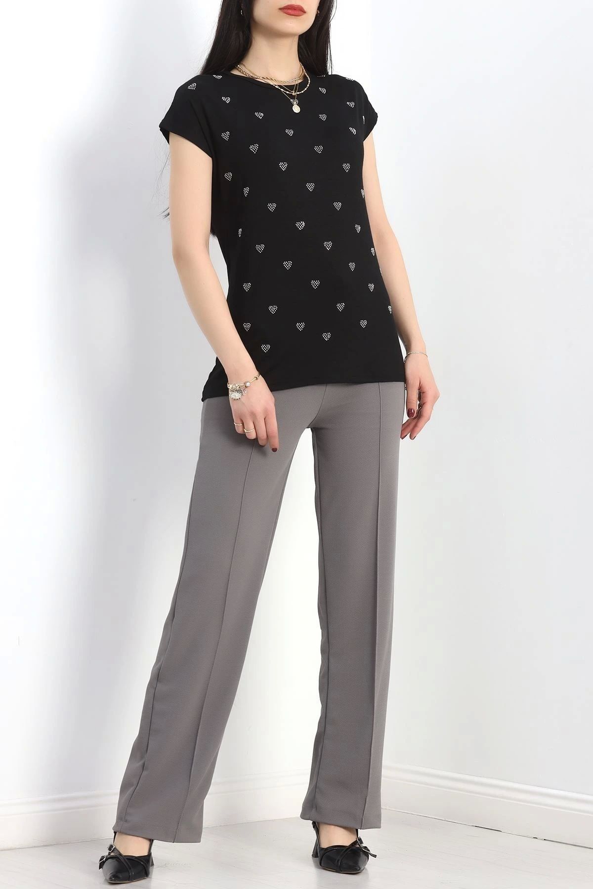 OurStyles Kalp Desenli Bluz Siyah - 20763.599.