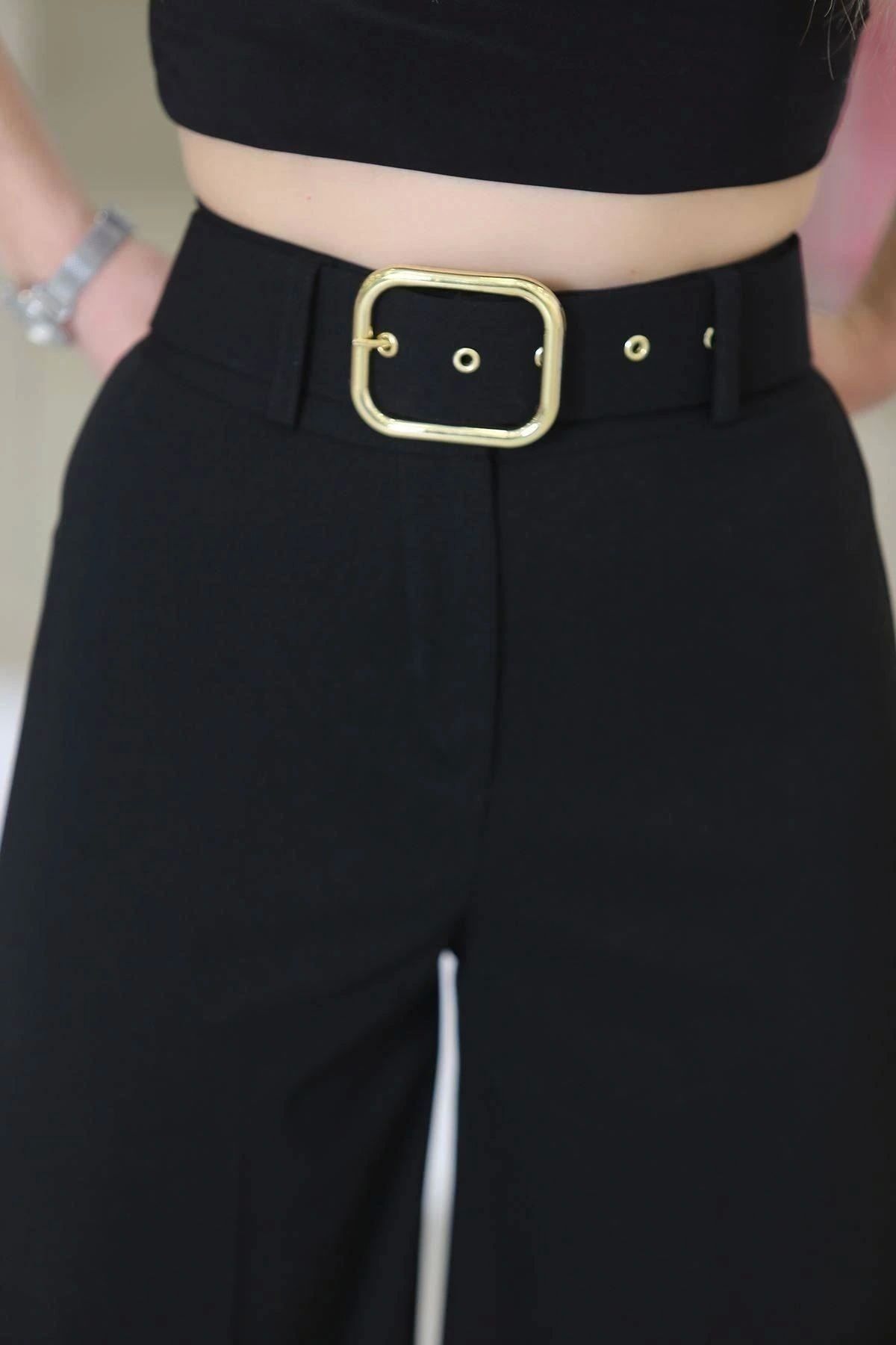 OurStyles Kemerli Palazzo Pantolon Siyah - 24194.683.