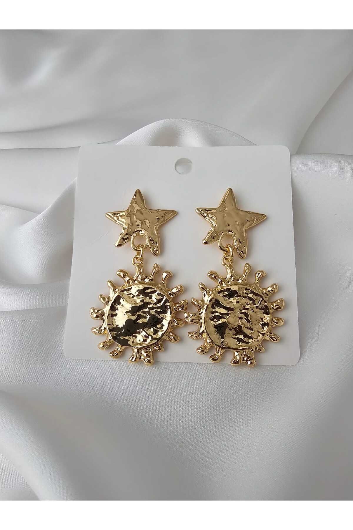 Zivazer Store Kadın çelik kararmaz güneş detaylı küpe