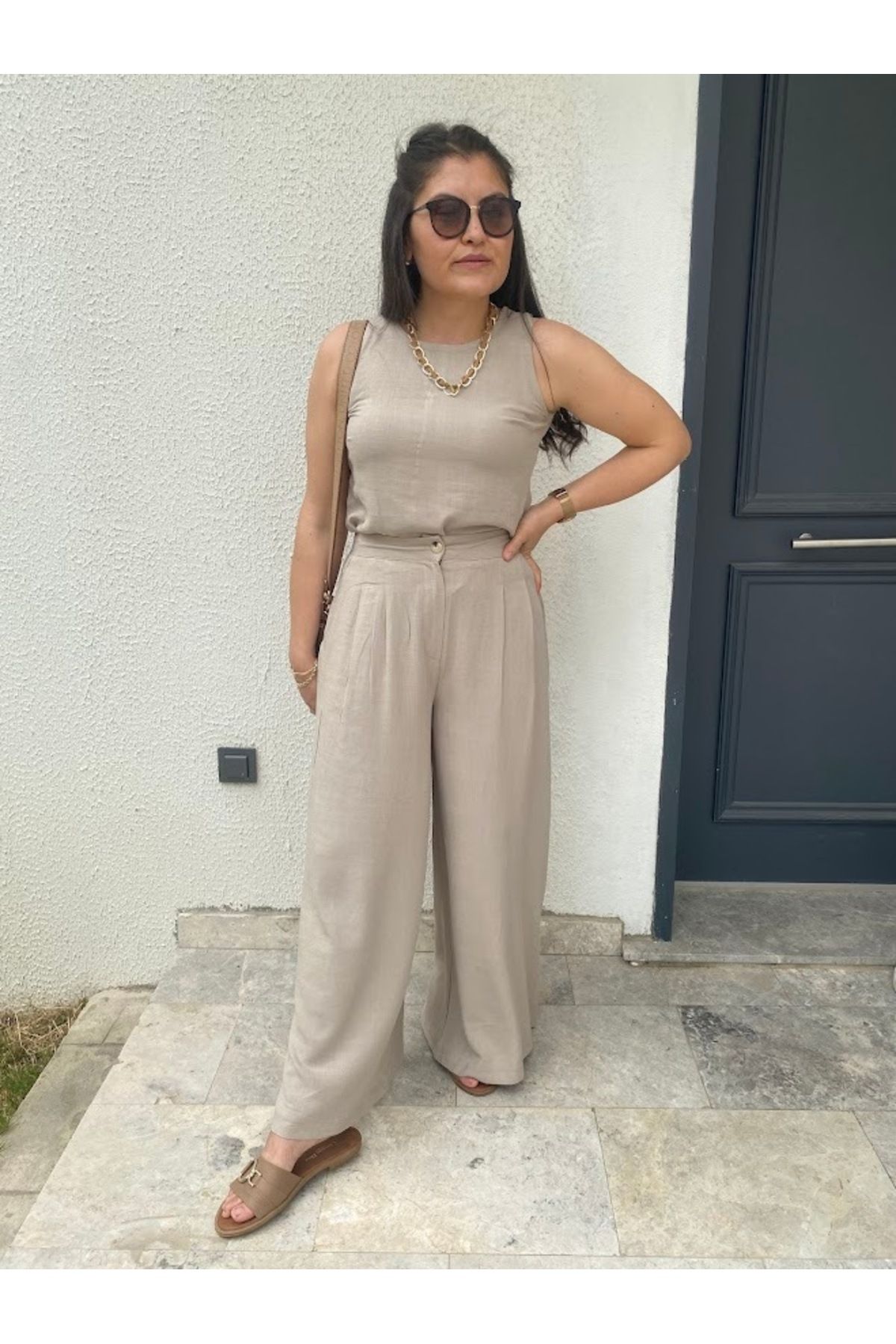 PERİNN BUTİK Vizon %100 Pamuk Pantolon Bluz İkili Takım