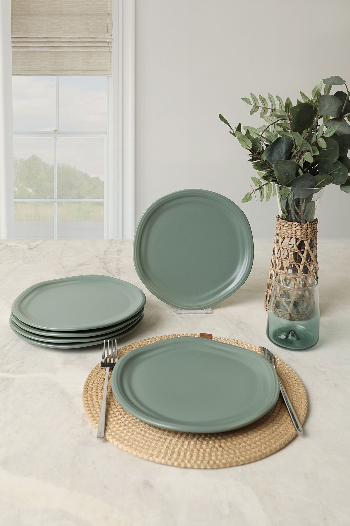 Keramika Mat Yeşil Bloom Pasta Tabağı 24 Cm 6 Adet 322