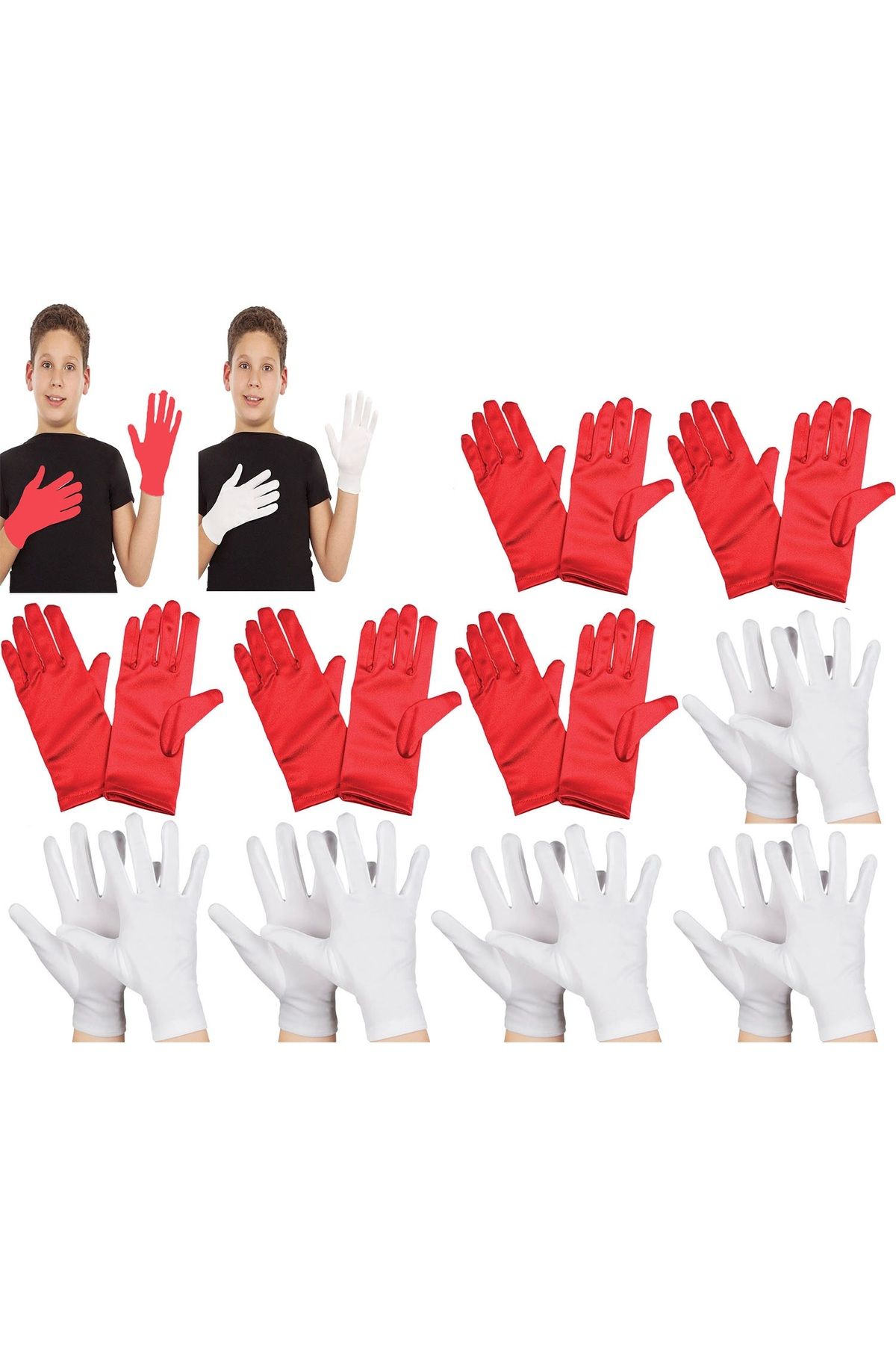 ÖYKÜ VE YİĞİT Çocuk Gösteri Eldiven Seti – 5 Çift Beyaz & 5 Çift Kırmızı