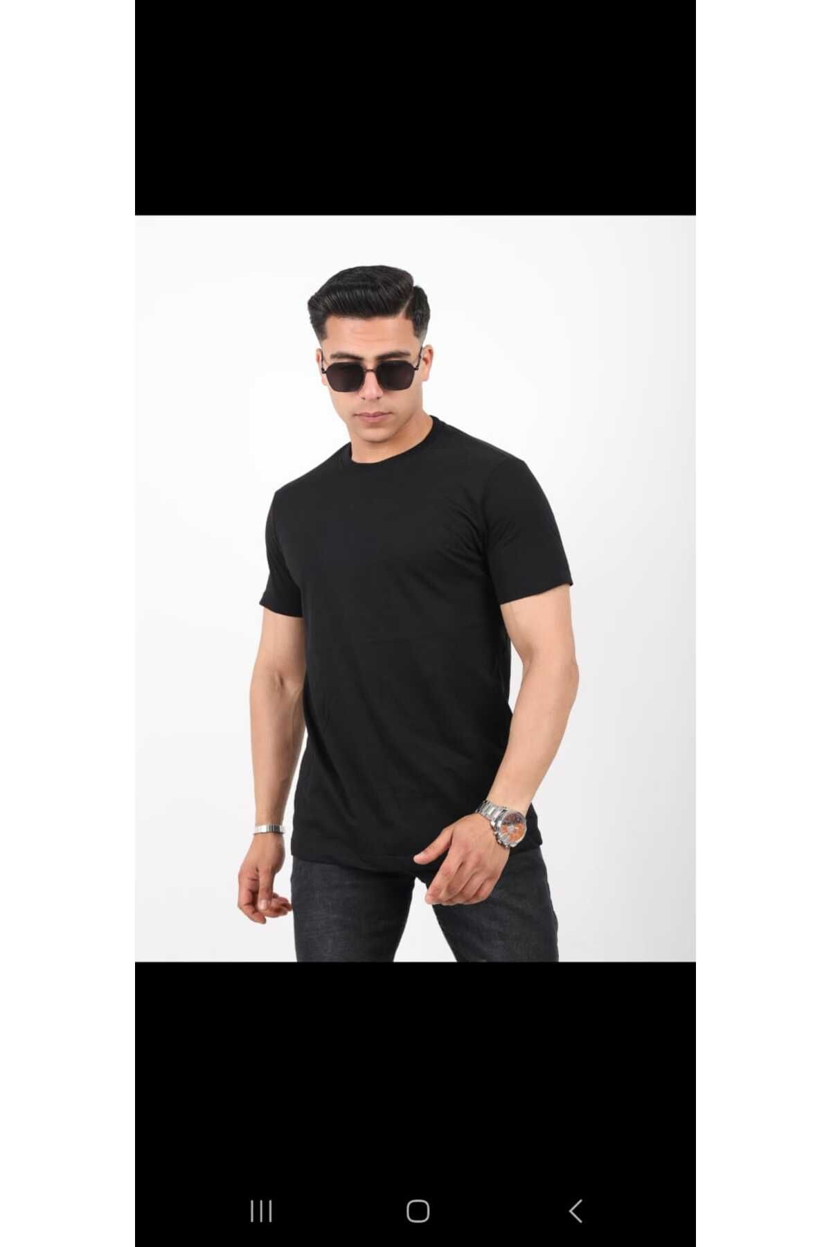 Pientro ERKEK SİYAH %100 PAMUK SLİM FİT DAR KESİM BİSİKLET YAKA BASİT TİŞÖRT