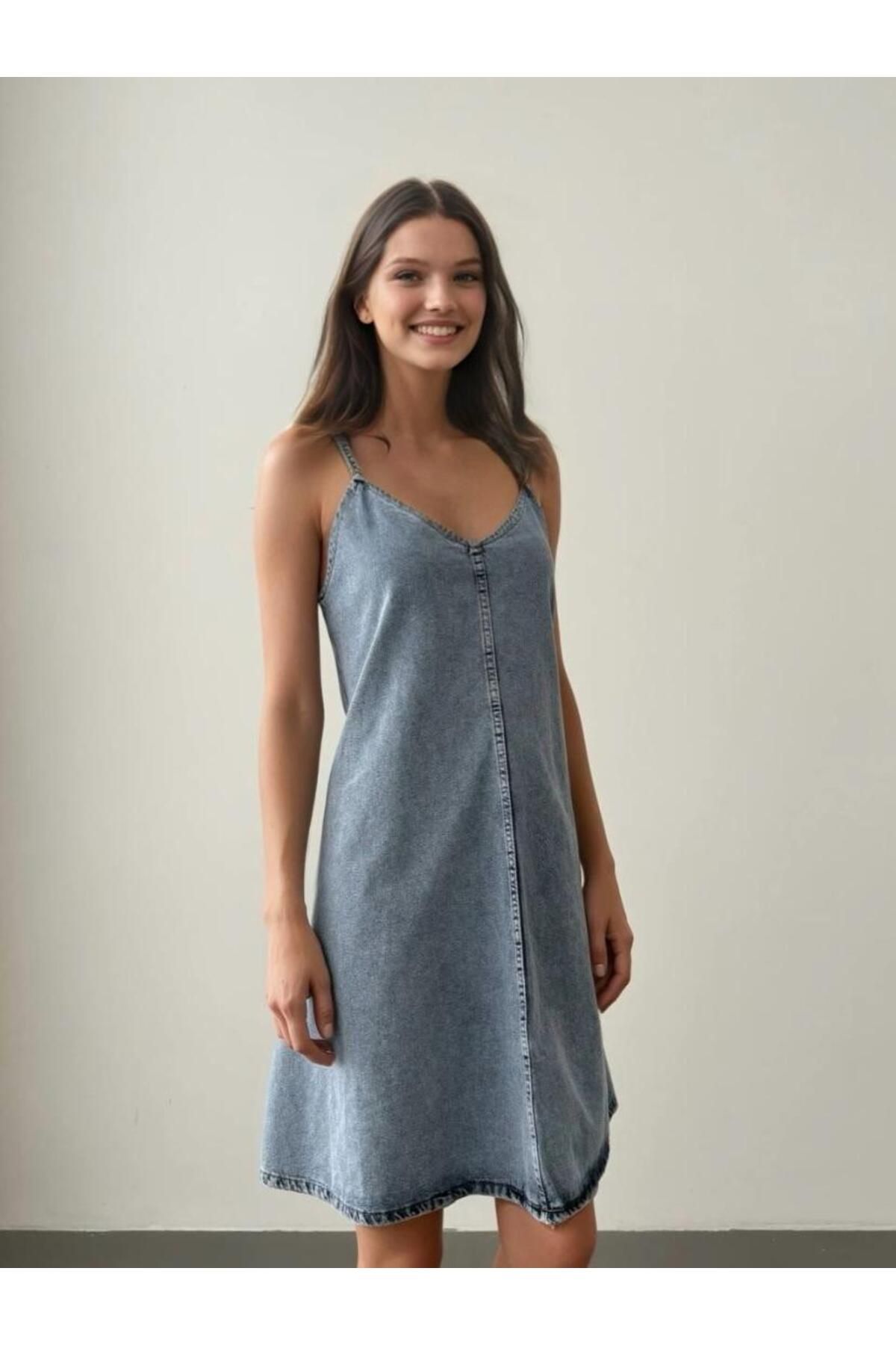 Bliss Dale Askılı Denim Elbise