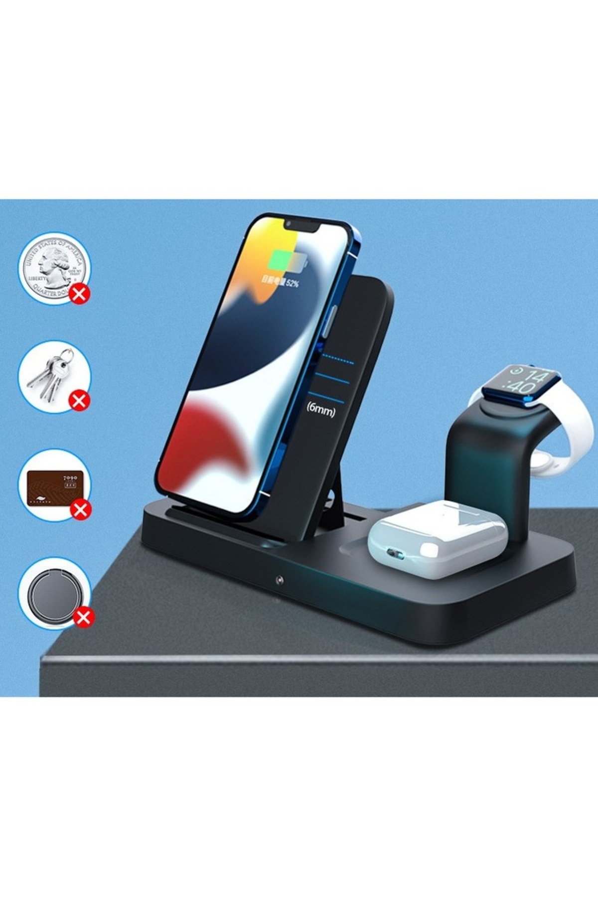 Generic-Incarcator wireless fast charge Generic, 3 in1, putere 15W pentru telefon, Apple Watch 2/3/4/5/6/7/8 3