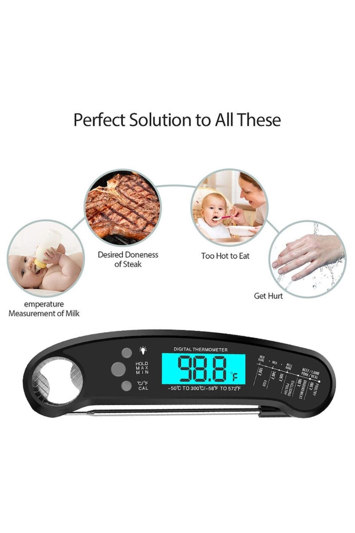 arvada-Termometru digital pentru alimente cu sondă YOUKONG, interval de măsurare -50°C până la 300°C, negru 3