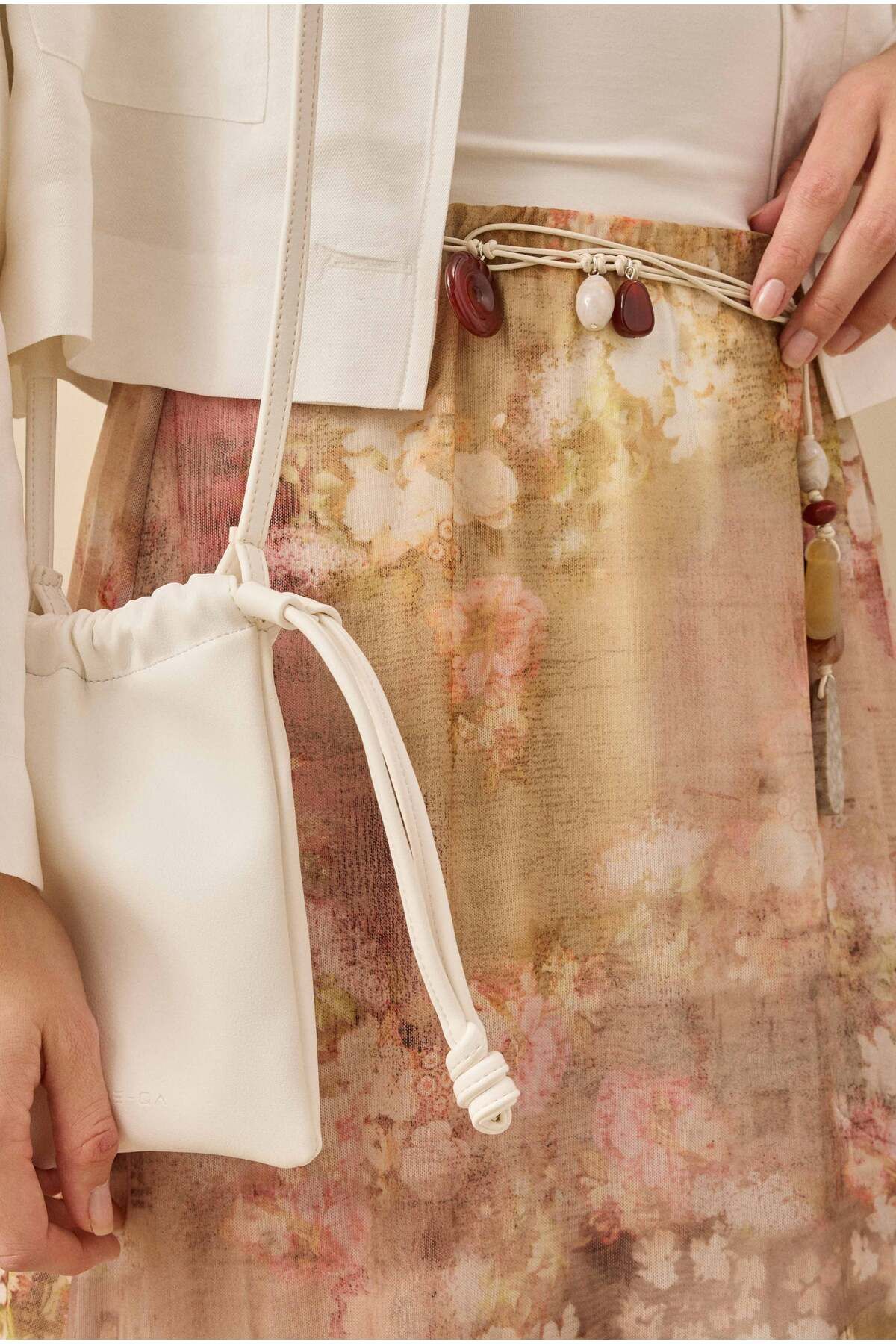 HEQA Çan Tül Etek Floral Desen Yağ Yeşili