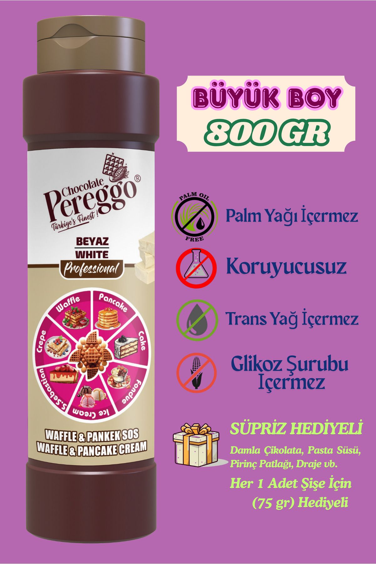 PEREGGO CHOCOLATE Beyaz Çikolata Sos - Waffle, Pankek, Krep, Fondü, Pasta, Kruvasan, San Sebastian Sos 800gr